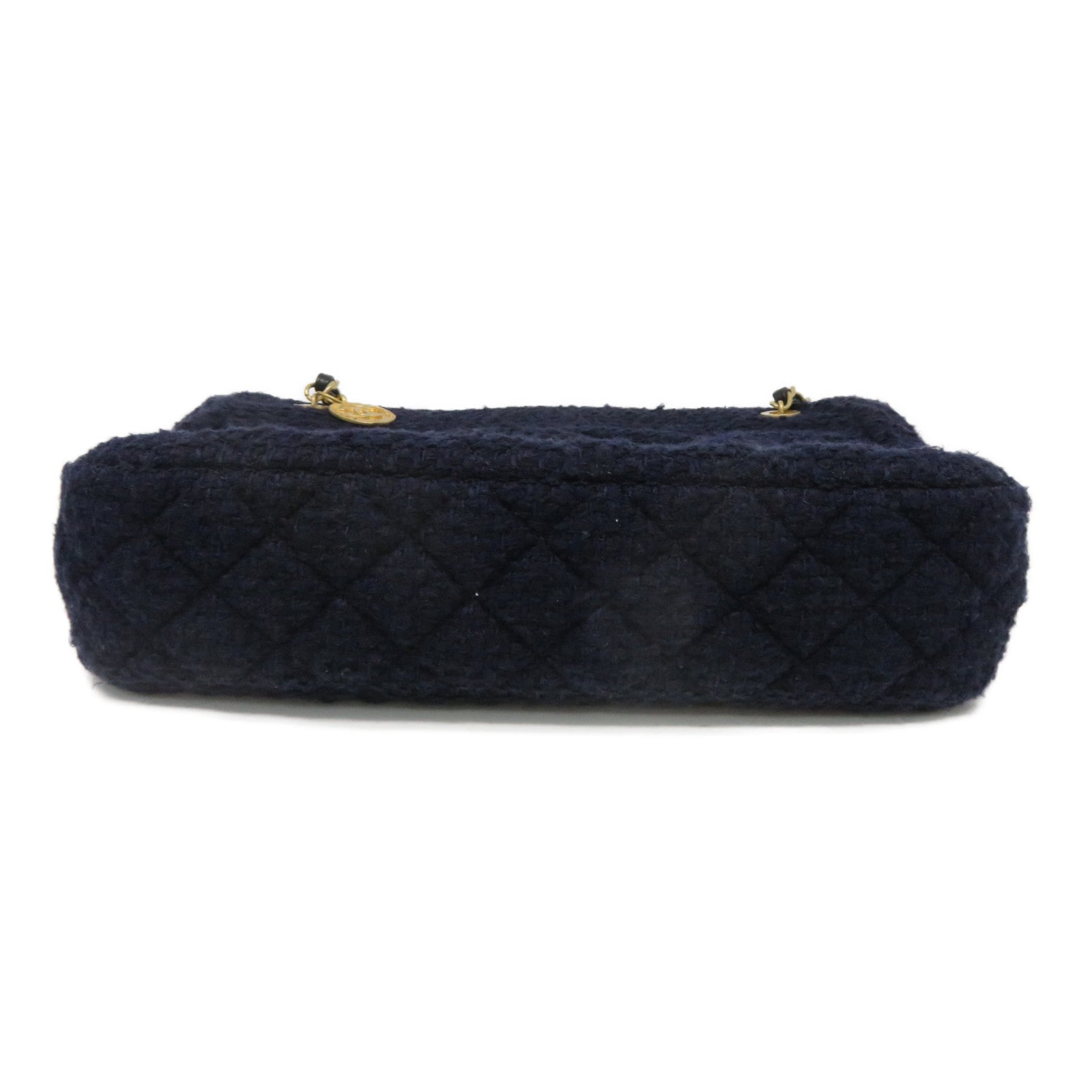 CHANEL 【激減優惠】Tweed Chain Shoulder金扣肩背袋深藍色