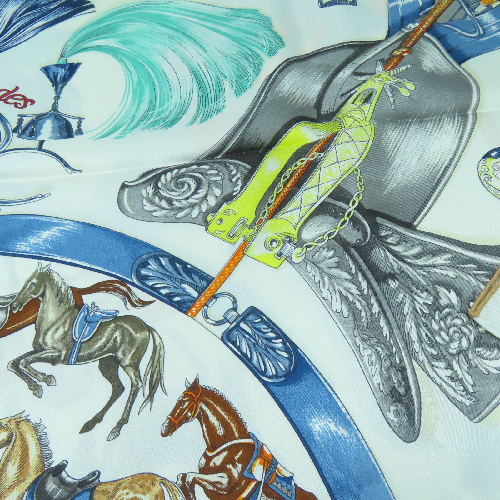 HERMES 丝质Scarf 90丝巾白色/蓝色/灰色