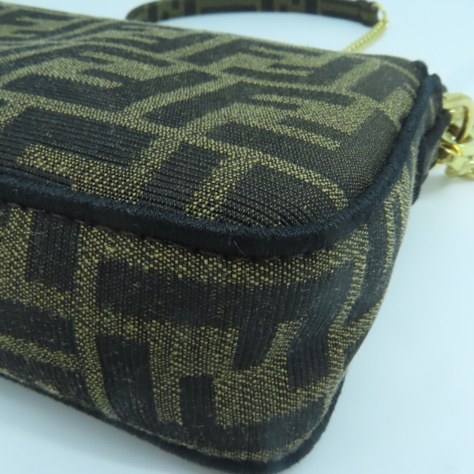 FENDI 帆布Chain Shoulder金扣鏈帶肩背袋棕色