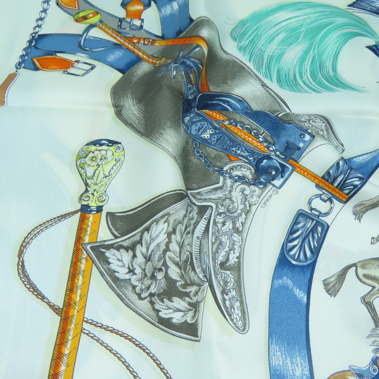 HERMES 丝质Scarf 90丝巾白色/蓝色/灰色