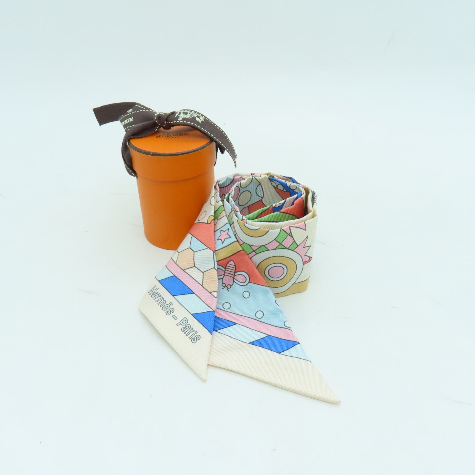 HERMES 絲質Twilly絲巾彩色