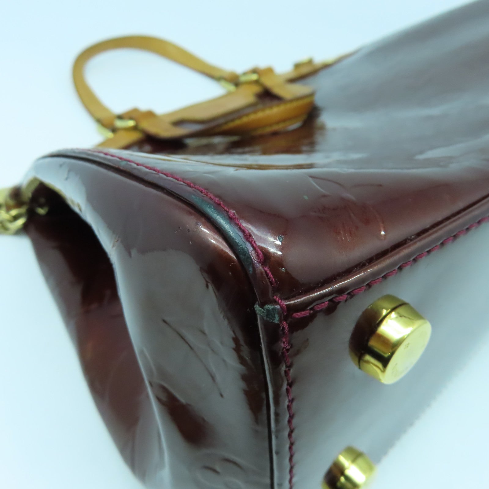 LOUIS VUITTON Monogram Vernis Brera MM金扣手挽肩背兩用袋酒紅色