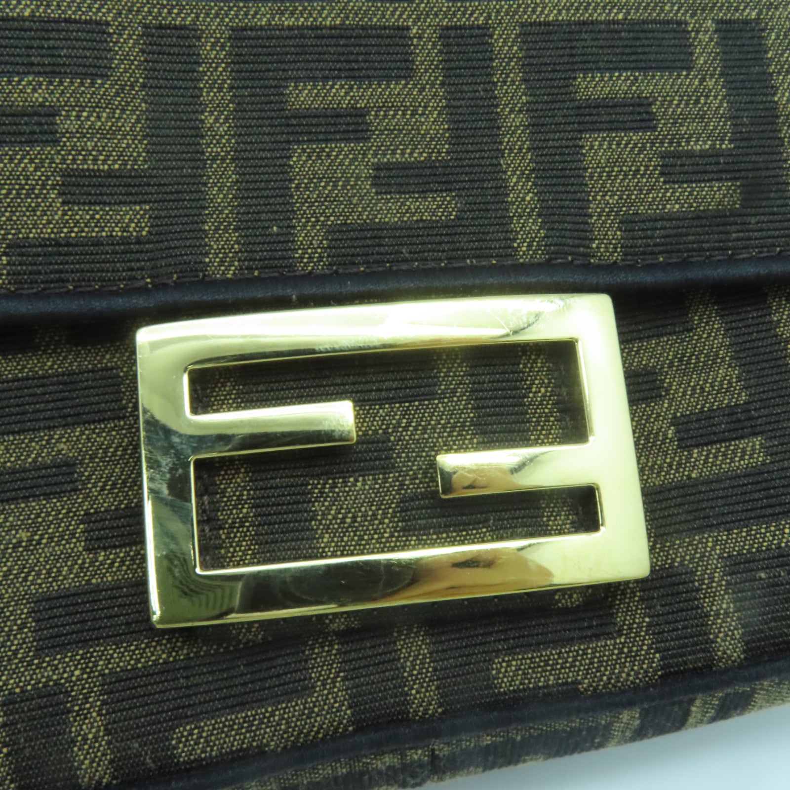 FENDI 帆布Chain Shoulder金扣鏈帶肩背袋棕色