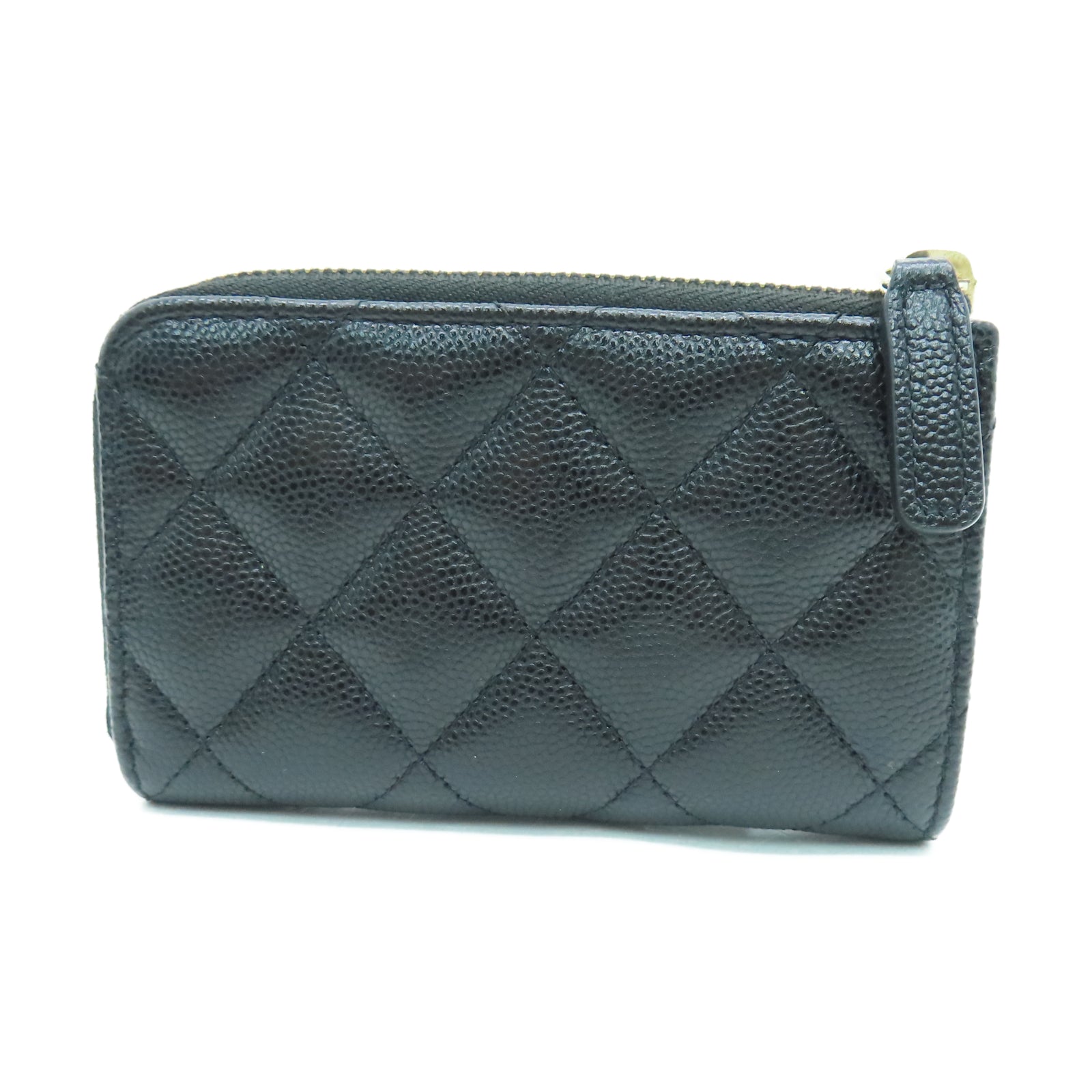 CHANEL Rhombus Caviar Leather Card Case Gold Buckle Card Holder Black