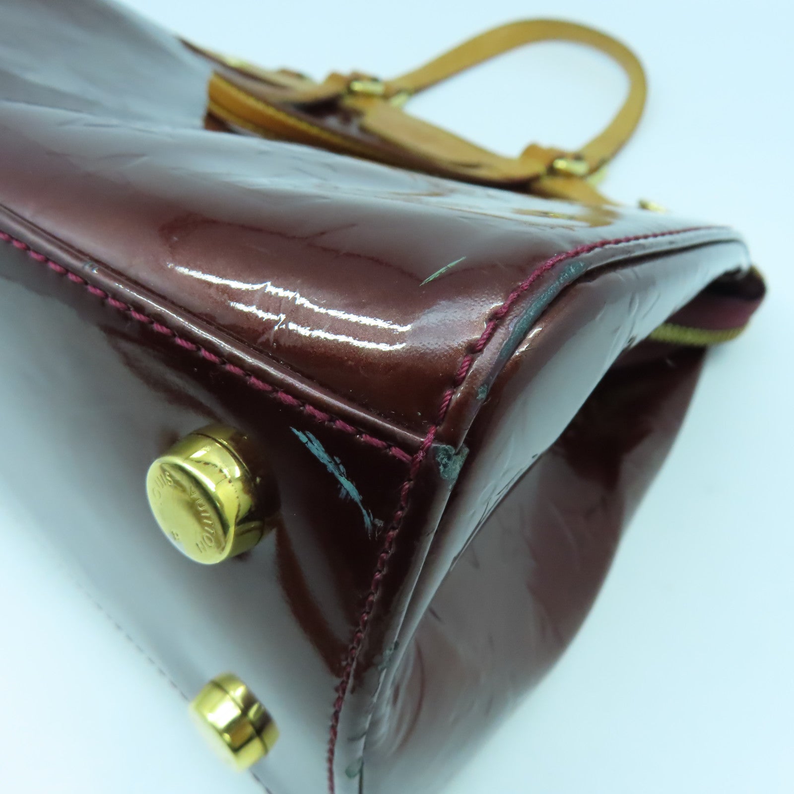 LOUIS VUITTON Monogram Vernis Brera MM金扣手挽肩背兩用袋酒紅色
