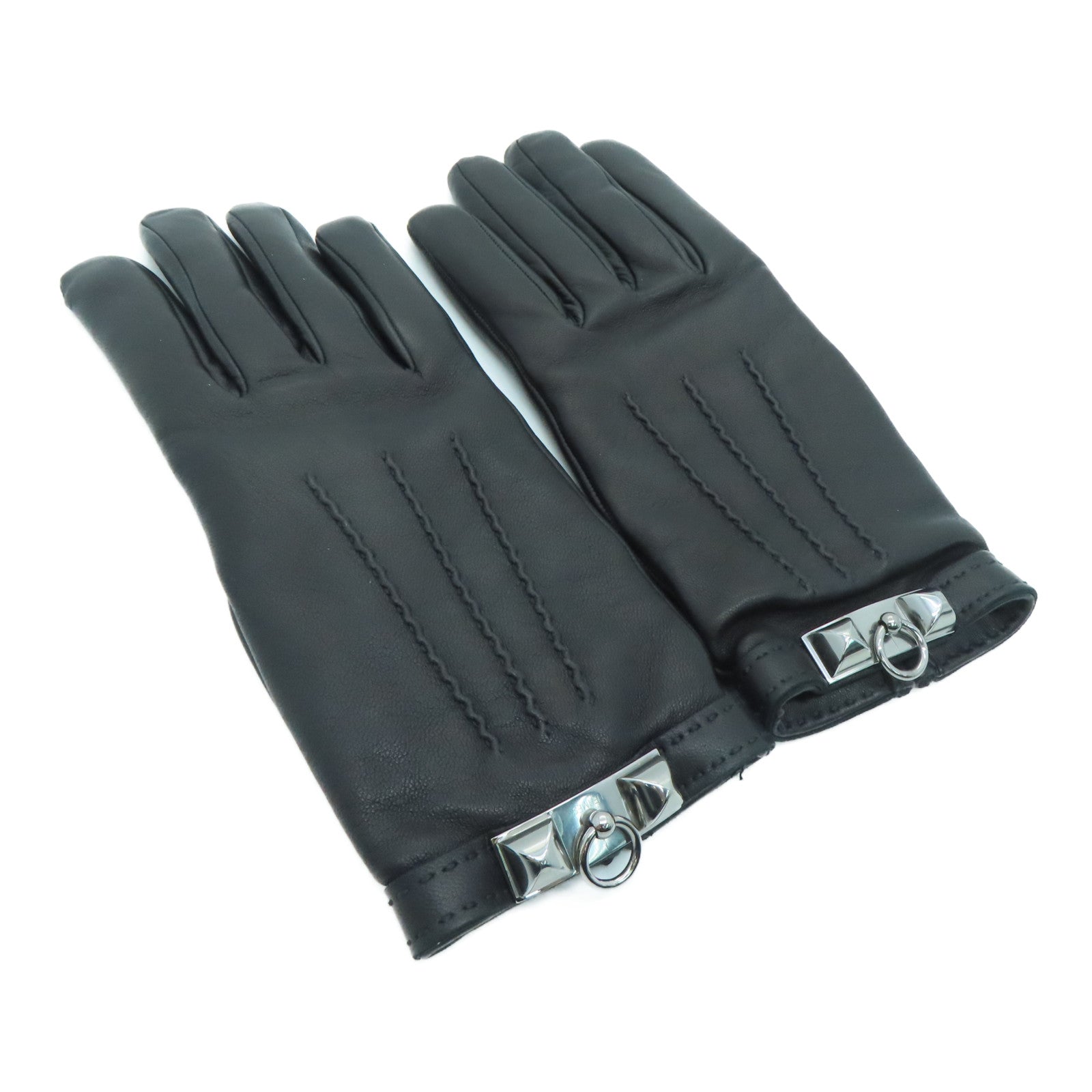 HERMES Sheepskin Leather Gloves Black