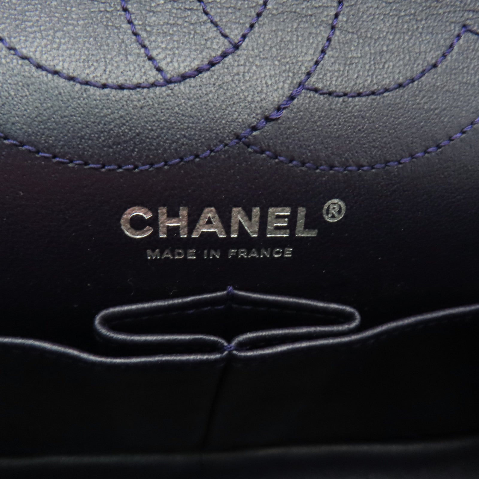 CHANEL 菱格Aged Calf皮革2.55銀扣鏈帶肩背袋紫色