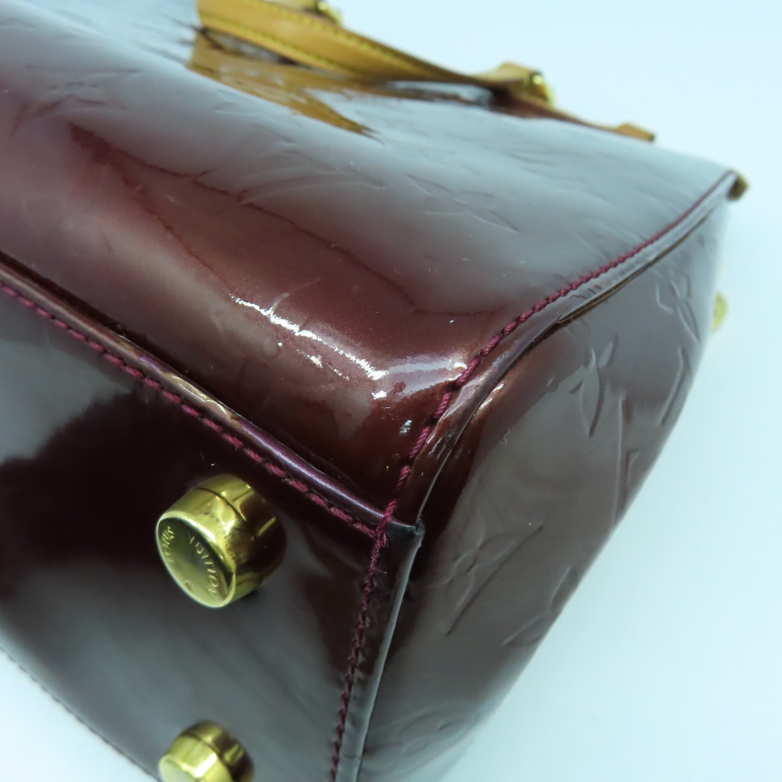 LOUIS VUITTON Monogram Vernis Brera MM金扣手挽肩背兩用袋酒紅色