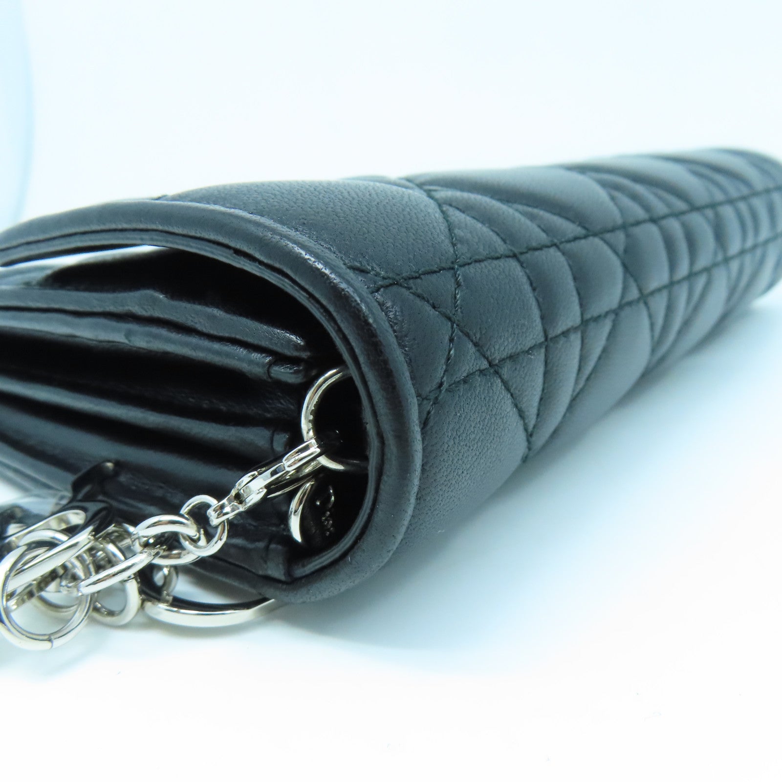Dior Sheepskin Leather Wallet With Chain Silver Buckle Chain Shoulder Bag Black
