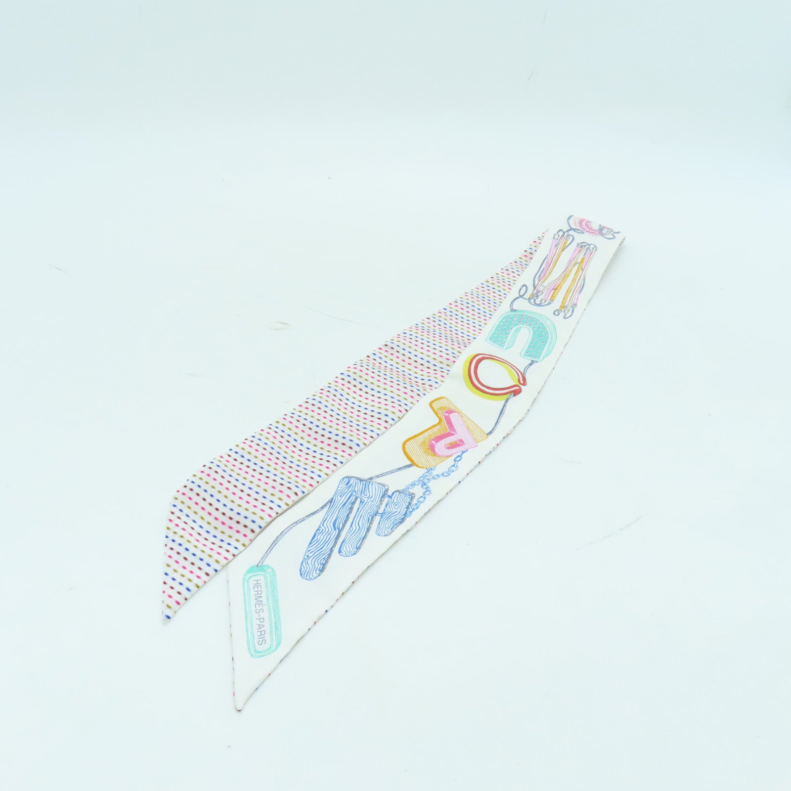 HERMES 【激減優惠】絲質Twilly絲巾白色/彩色