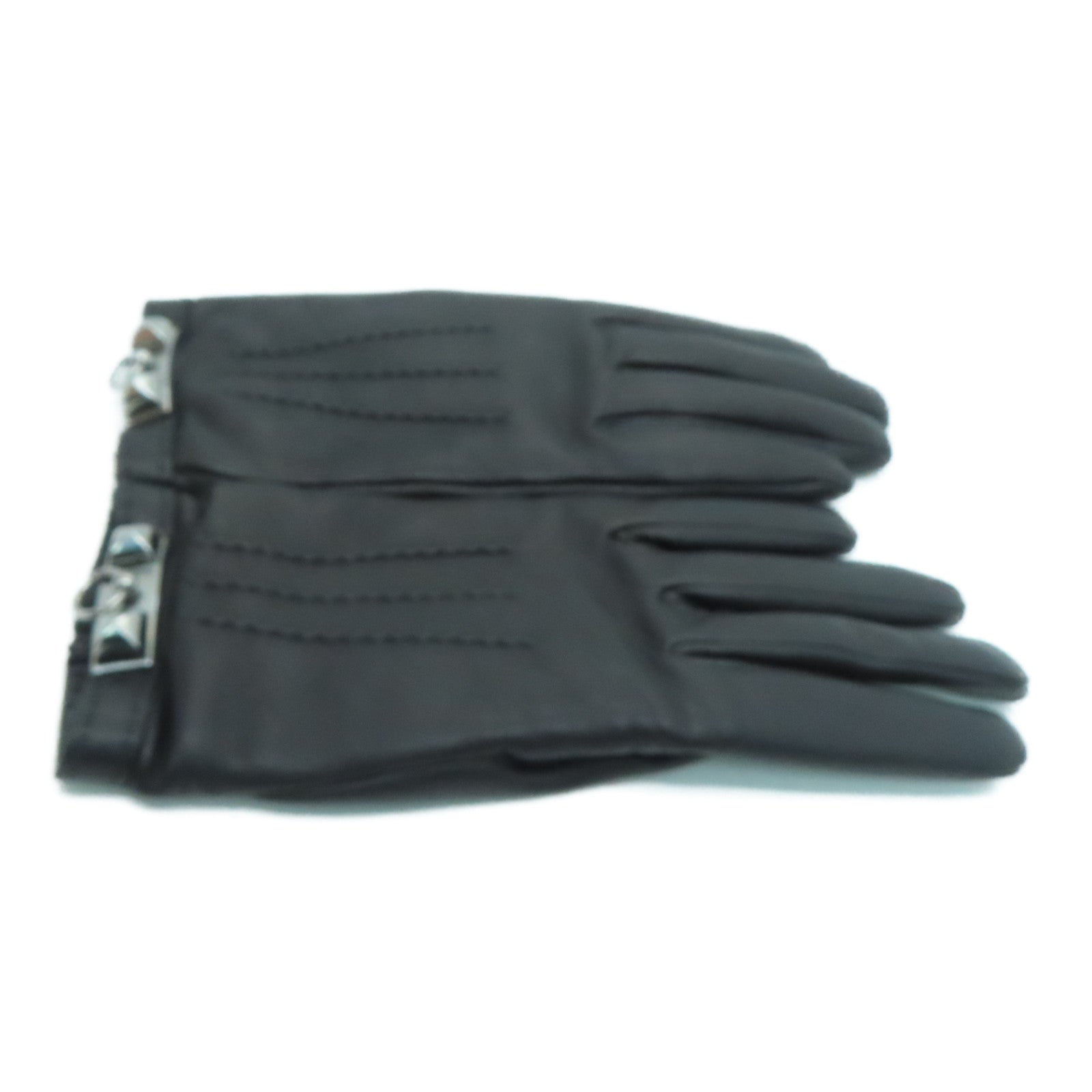HERMES Sheepskin Leather Gloves Black