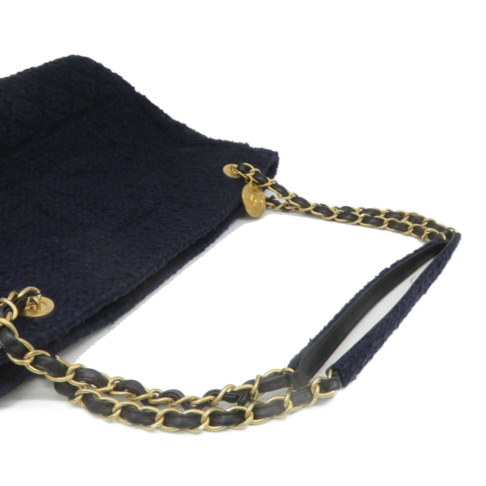 CHANEL 【激減優惠】Tweed Chain Shoulder金扣肩背袋深藍色