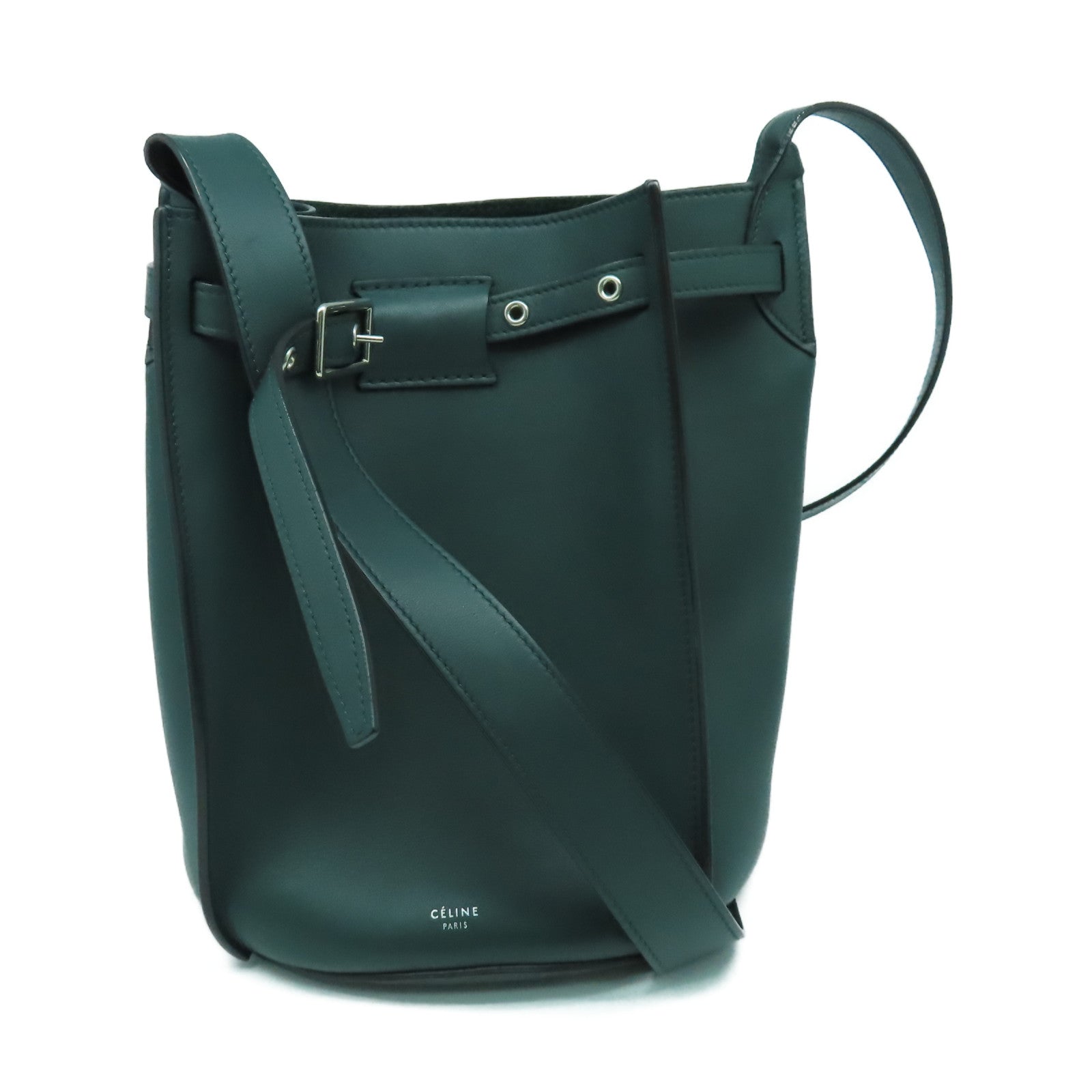 CELINE 牛皮皮革Big Bag Bucket銀扣肩背袋綠色