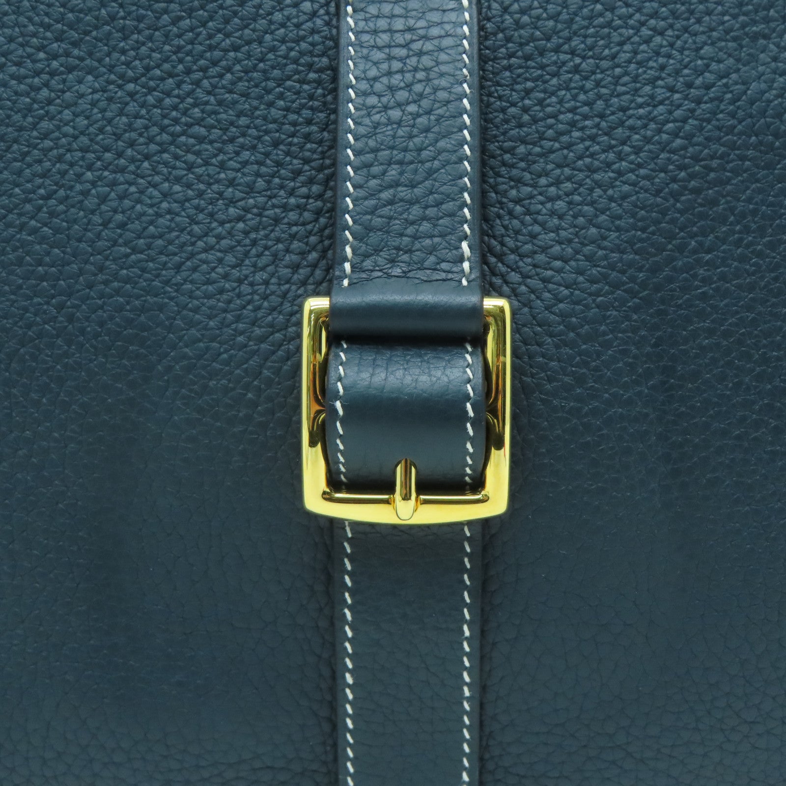 HERMES Clemence皮革Halzan 31金扣手挽肩背两用袋绿色