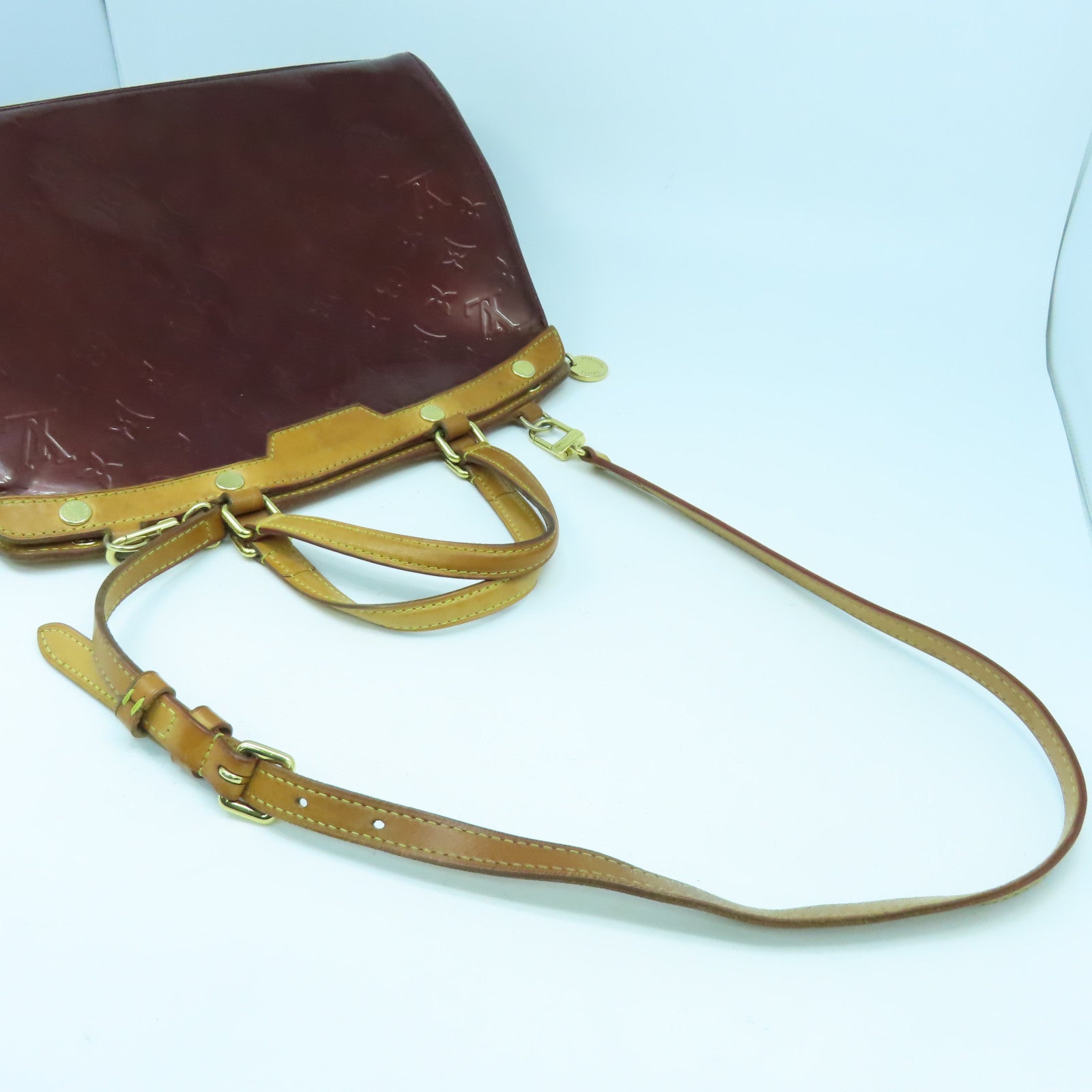 LOUIS VUITTON Monogram Vernis Brera MM金扣手挽肩背兩用袋酒紅色