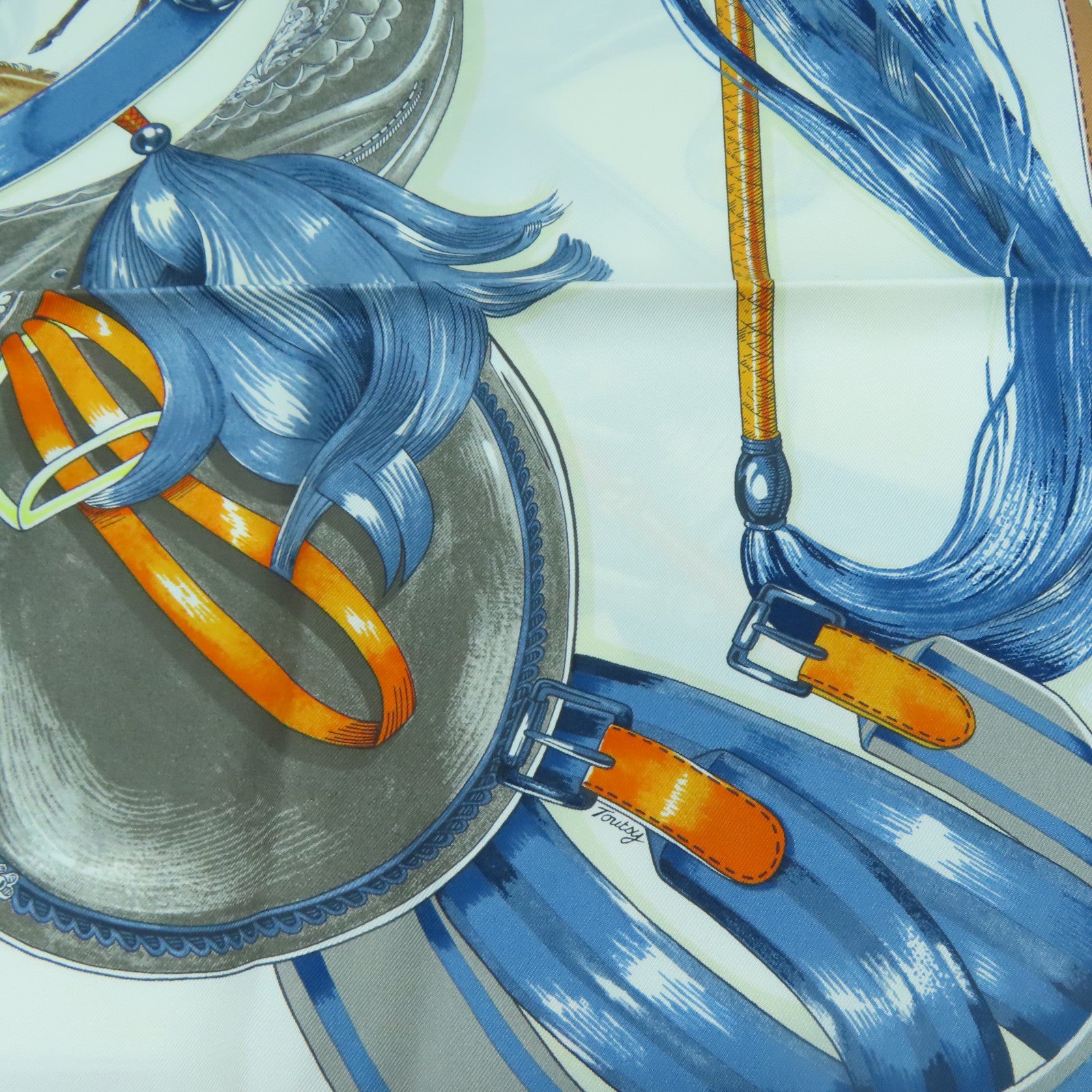 HERMES 丝质Scarf 90丝巾白色/蓝色/灰色