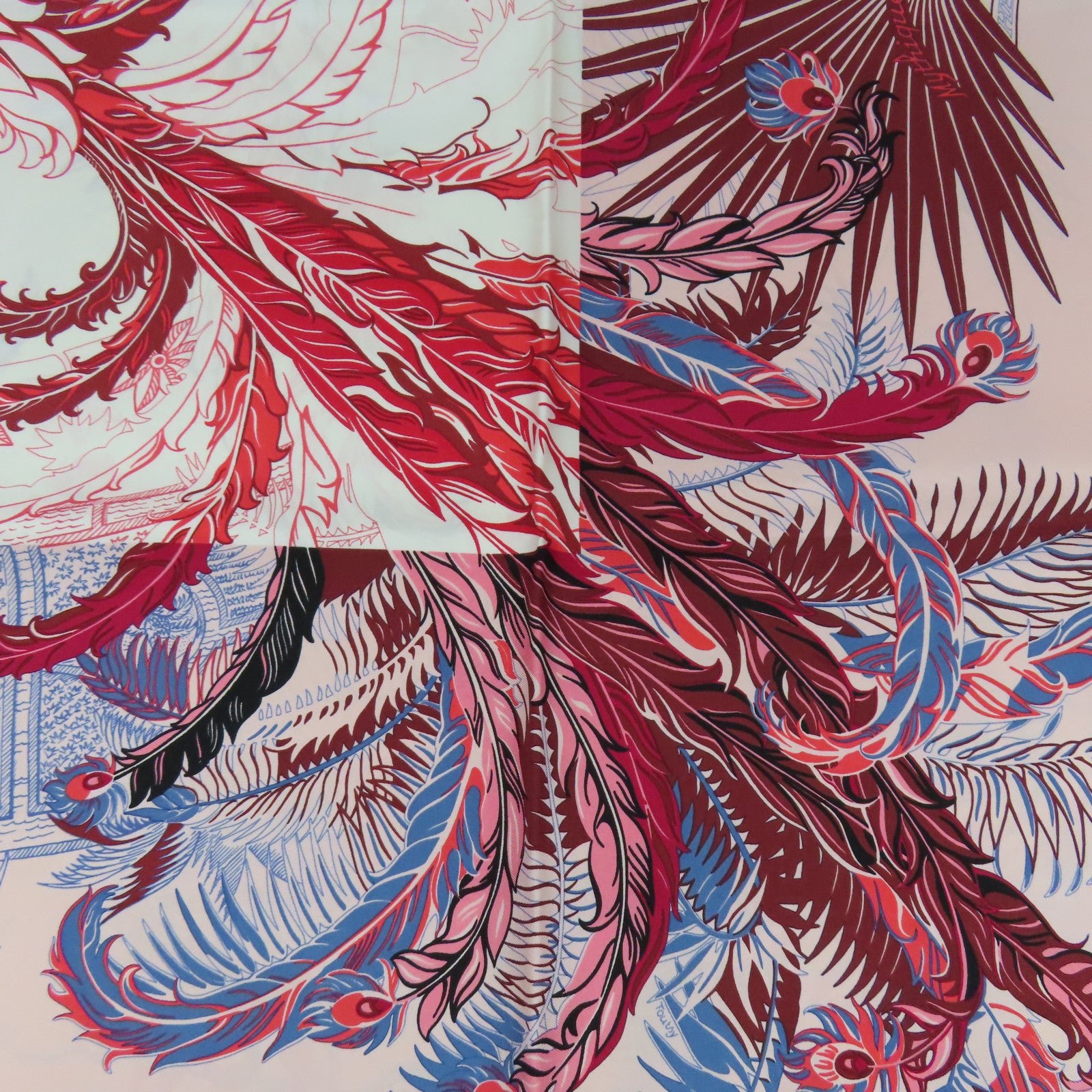 HERMES 絲質Scarf 90X90絲巾粉紅色/藍色