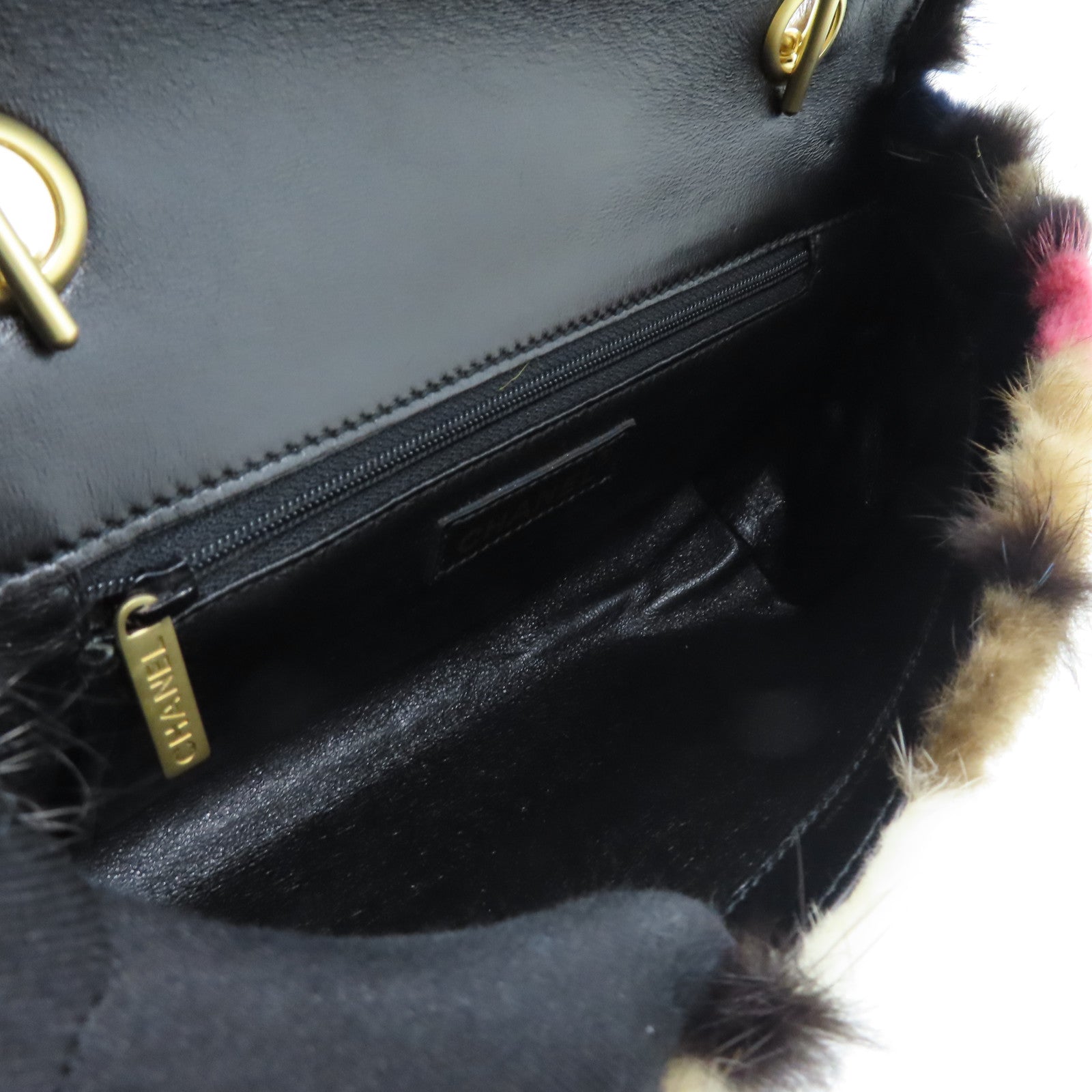 CHANEL 毛茸Chain Shoulder Bag金扣鏈帶肩背袋啡色