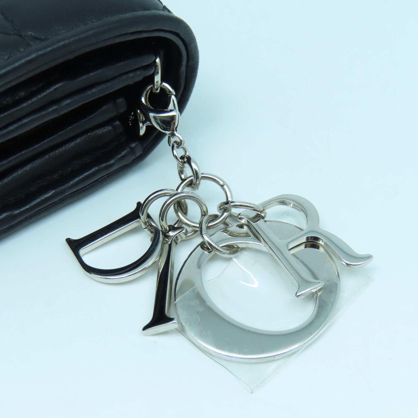 Dior Sheepskin Leather Wallet With Chain Silver Buckle Chain Shoulder Bag Black