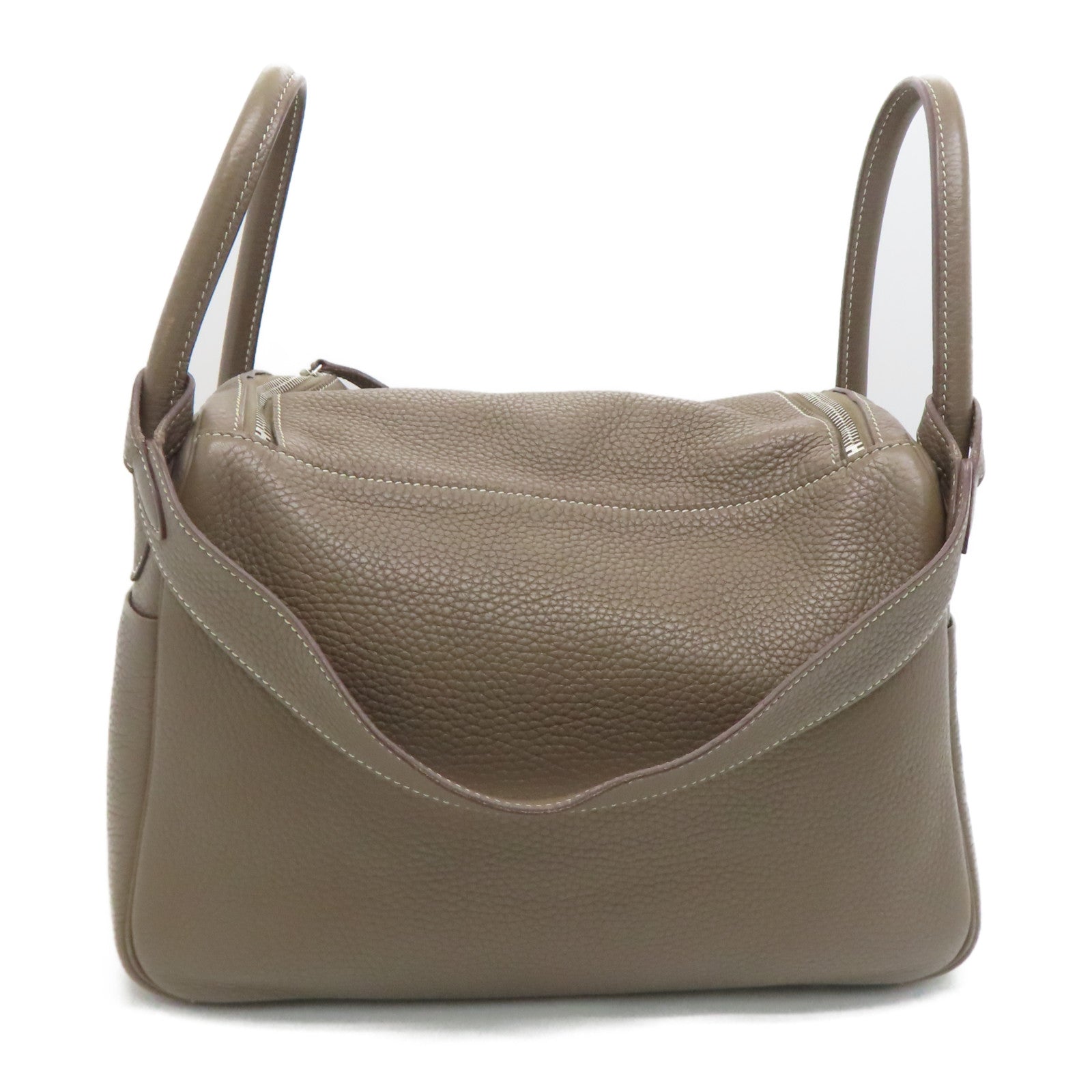 HERMES Clemence皮革Lindy 30银扣手挽肩背两用袋Etoupe/灰色