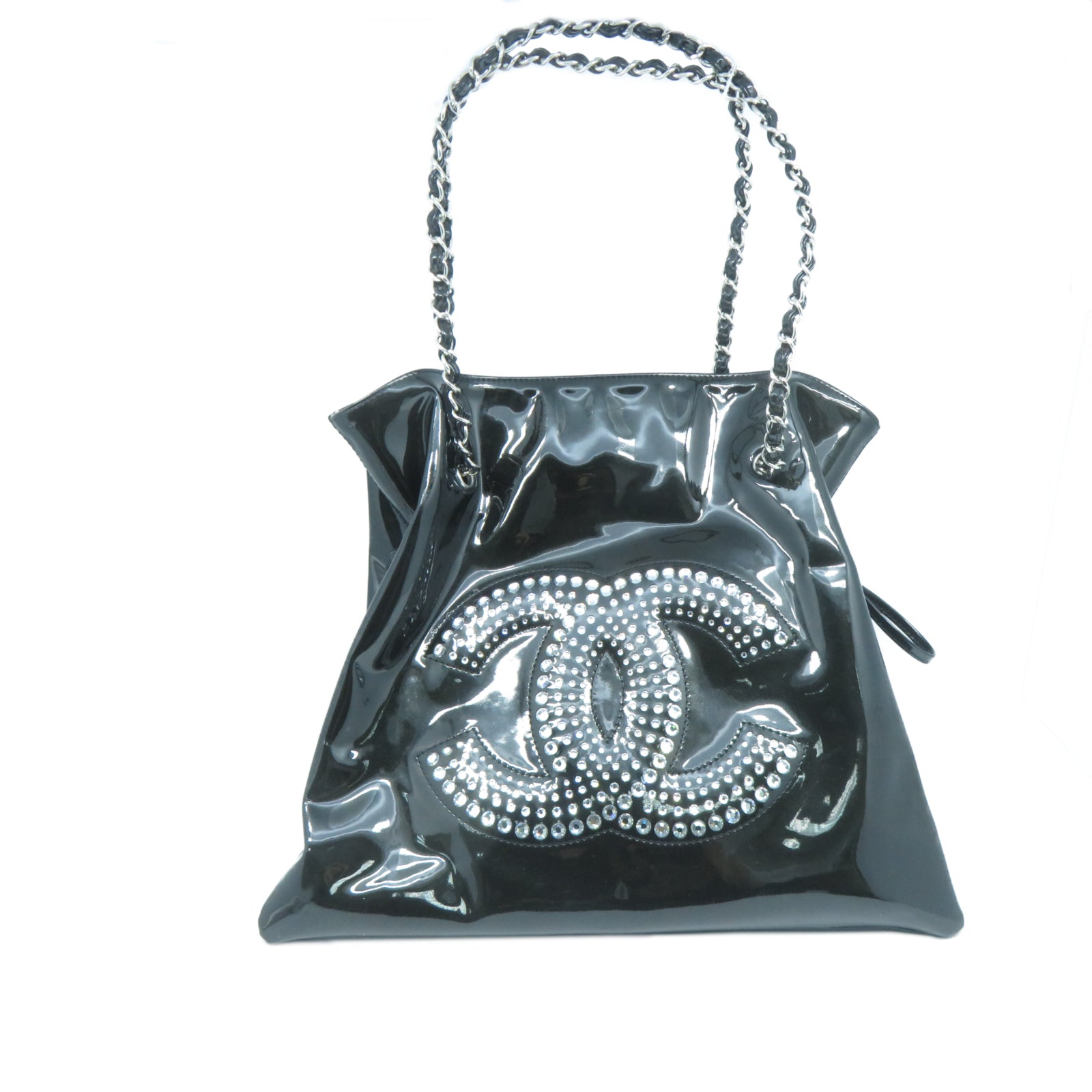 CHANEL 漆皮皮革Shoulder Bag銀扣肩背袋黑色