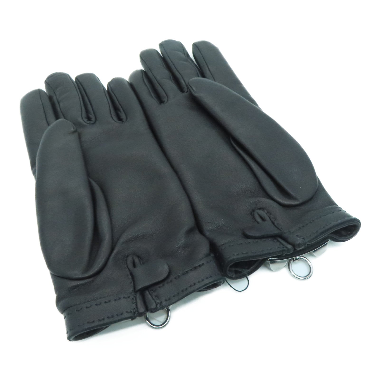 HERMES Sheepskin Leather Gloves Black