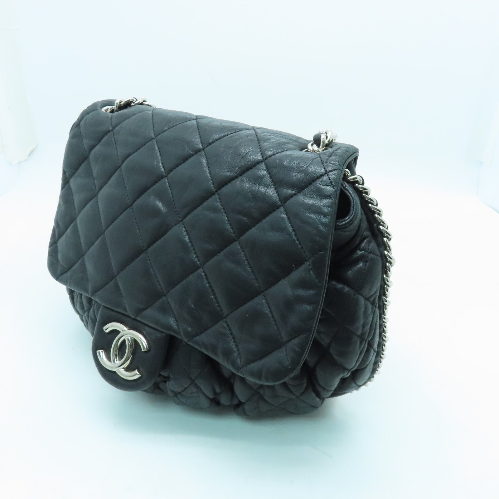 CHANEL Lingge cowhide leather Chain Shoulder Bag silver buckle chain shoulder bag black