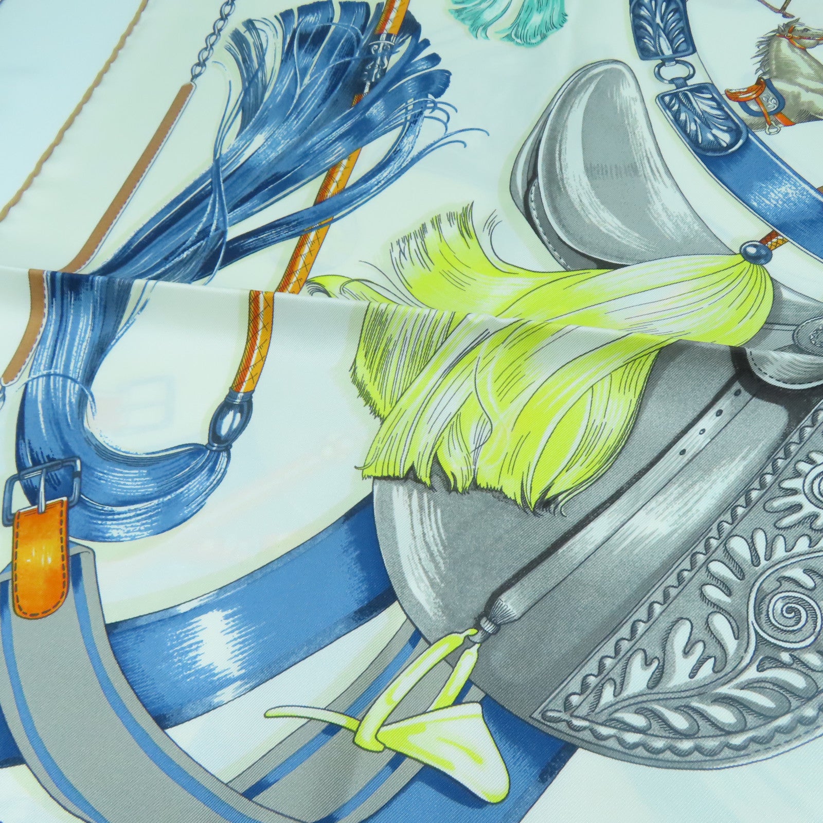 HERMES 丝质Scarf 90丝巾白色/蓝色/灰色