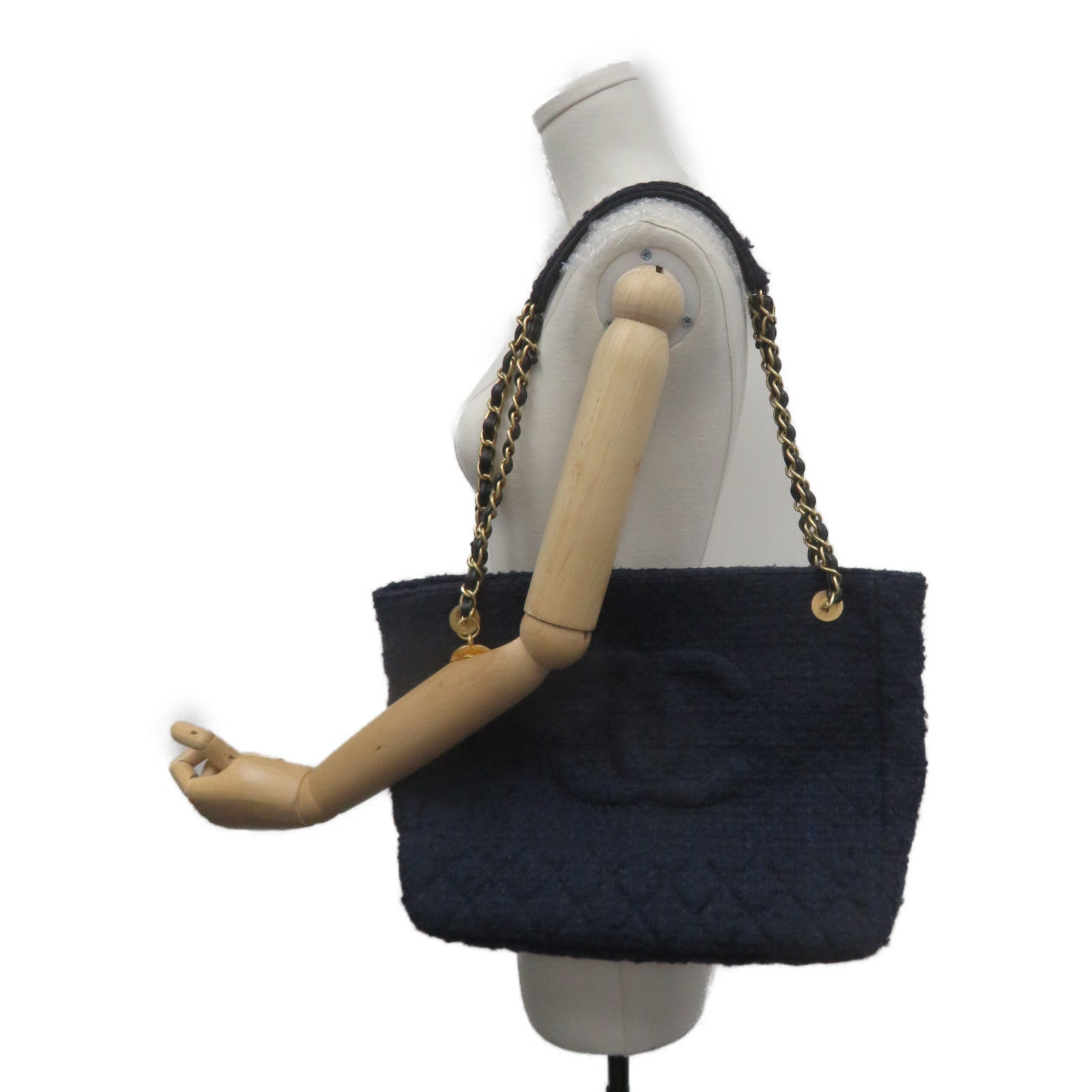 CHANEL 【激減優惠】Tweed Chain Shoulder金扣肩背袋深藍色