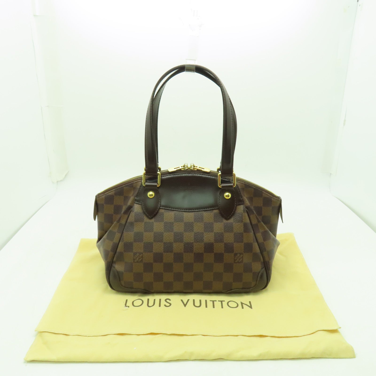 LOUIS VUITTON Damier Verona PM金扣手挽袋棕色