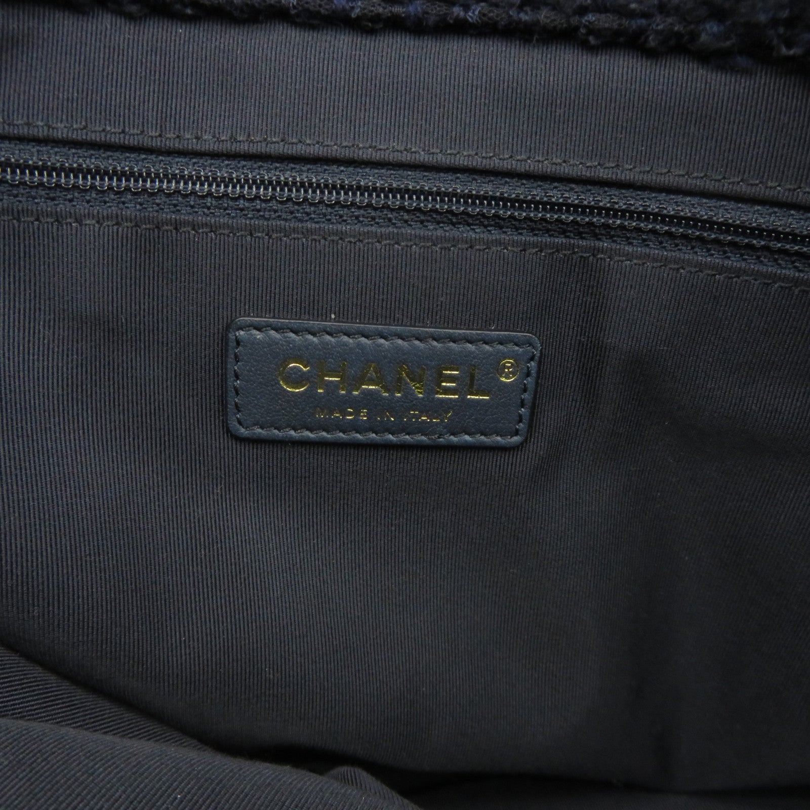 CHANEL 【激減優惠】Tweed Chain Shoulder金扣肩背袋深藍色