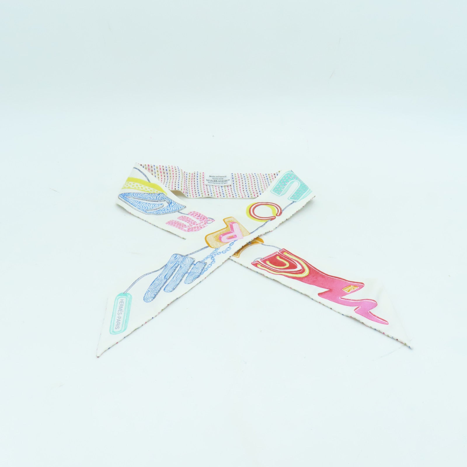 HERMES 【激減優惠】絲質Twilly絲巾白色/彩色
