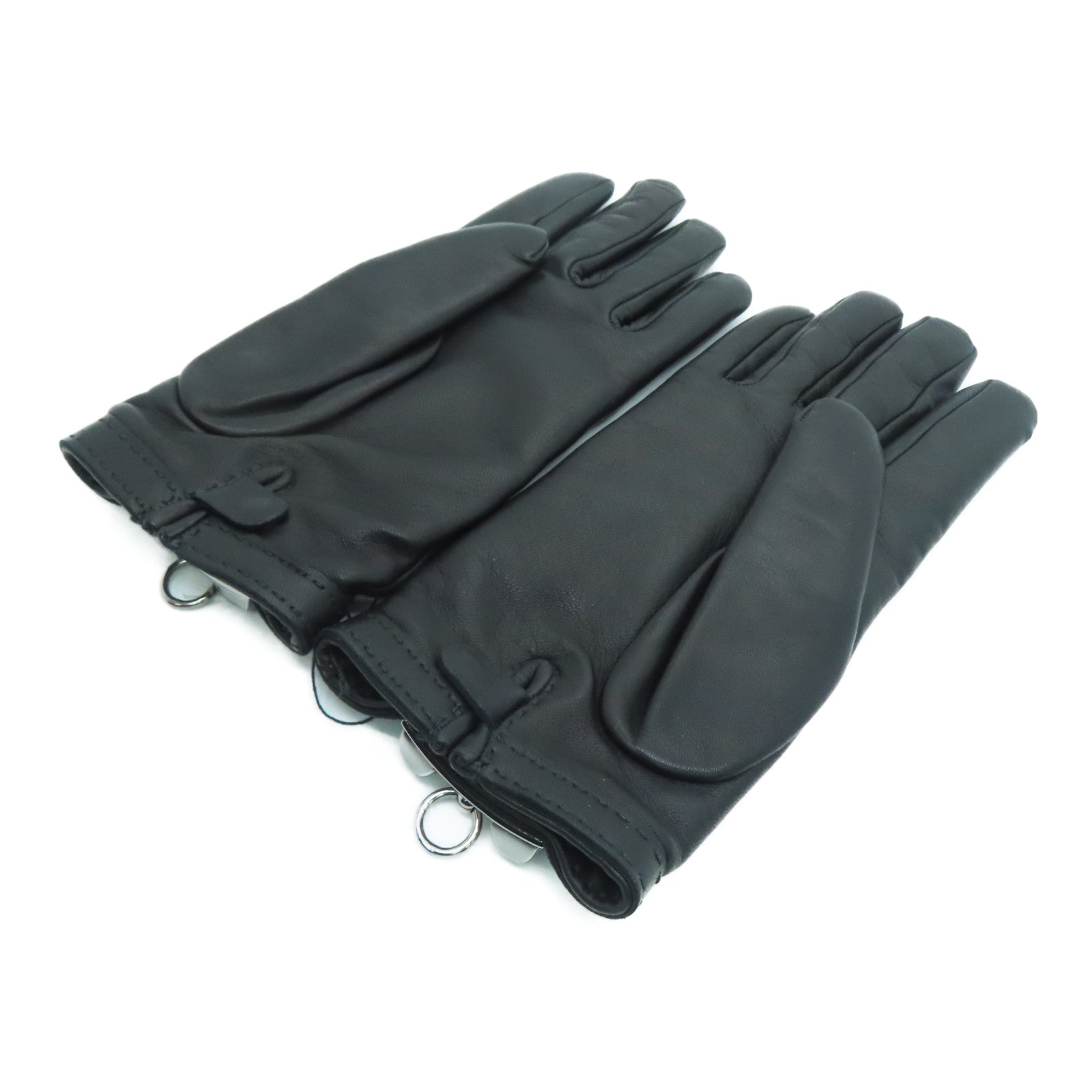 HERMES Sheepskin Leather Gloves Black