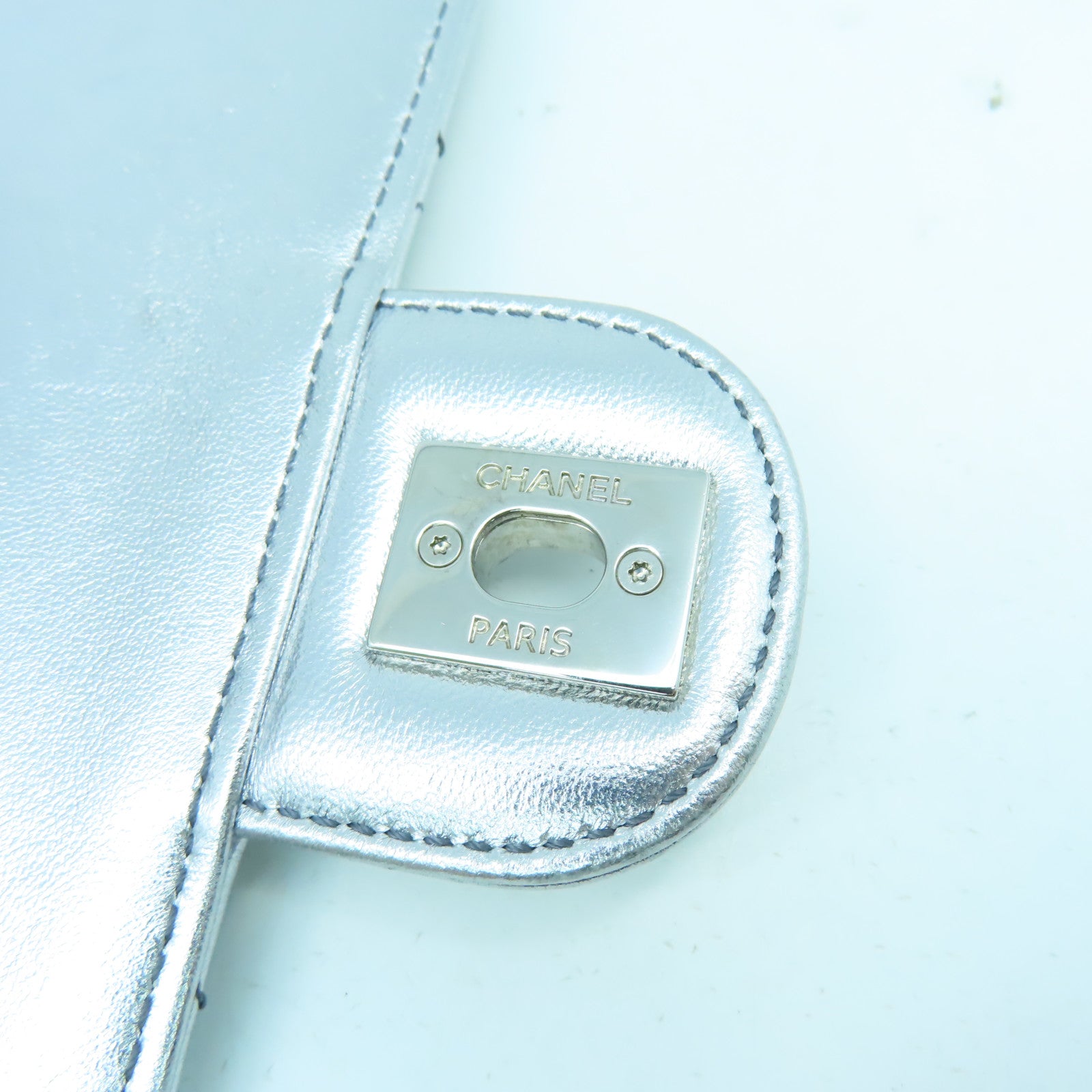 CHANEL 菱格皮革Chain Shoulder銀扣鏈帶肩背袋銀色
