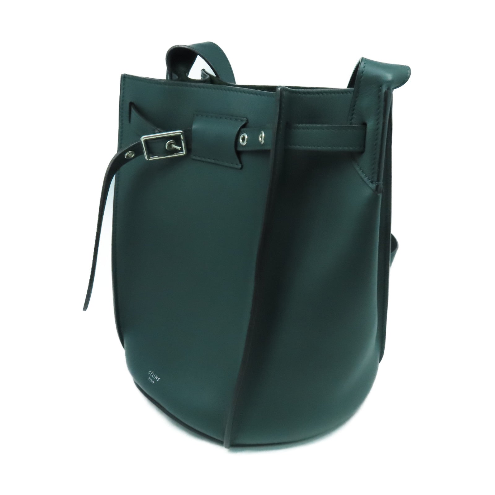 CELINE 牛皮皮革Big Bag Bucket銀扣肩背袋綠色