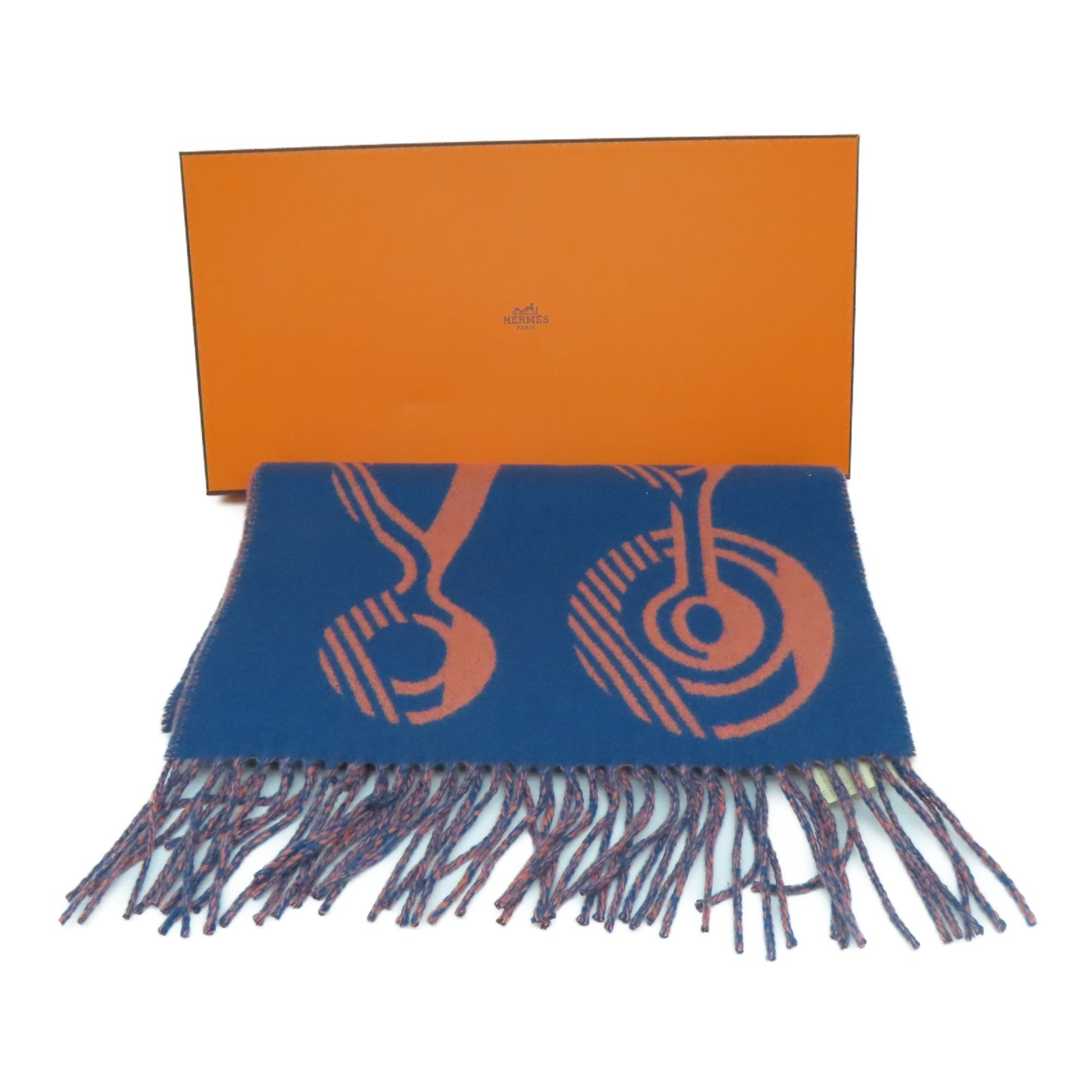 HERMES Cashmere Muffler颈巾蓝色/橙色