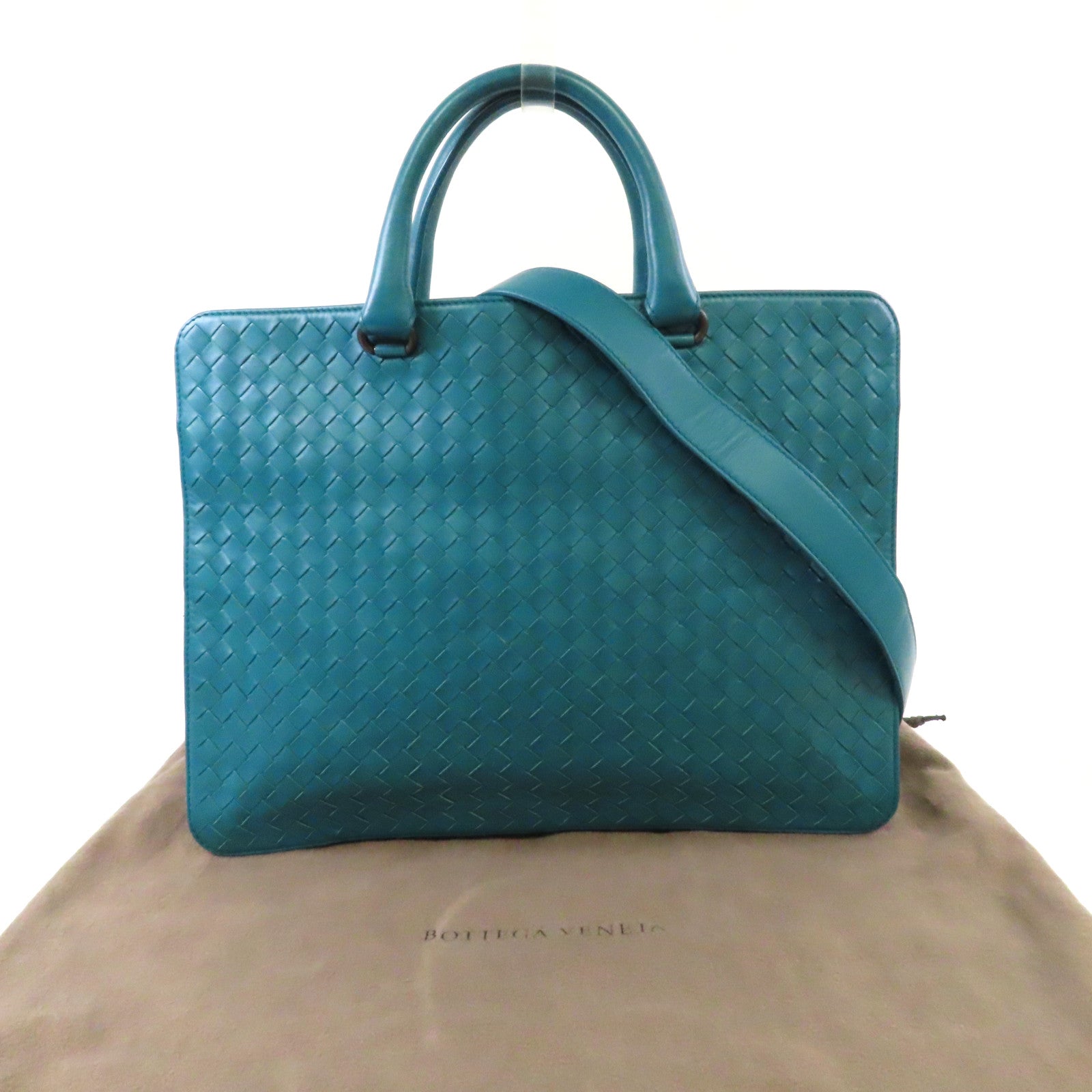 BOTTEGA VENETA 織紋羊皮皮革2 Way Shoulder手挽肩背兩用袋湖水綠色