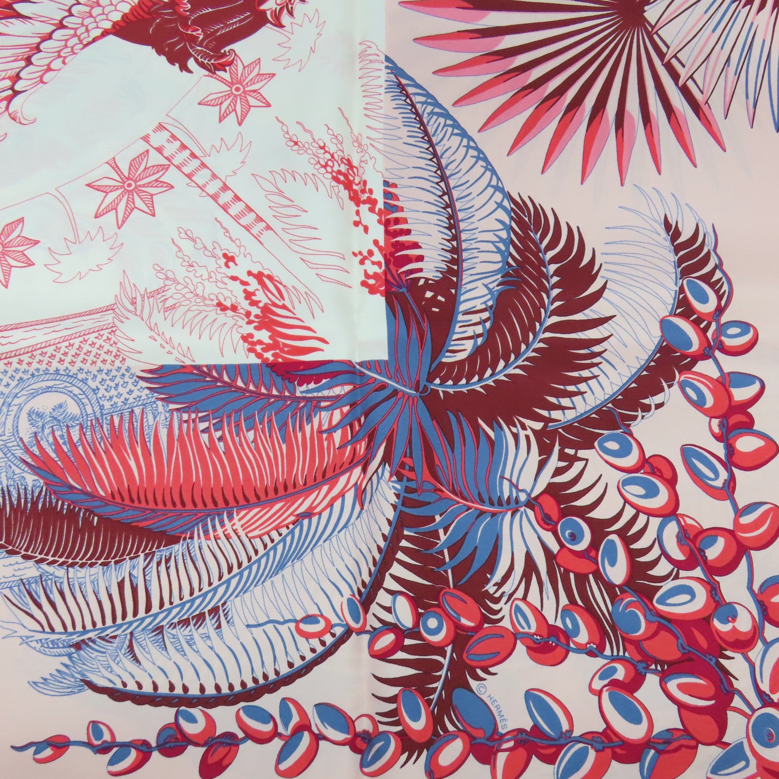 HERMES 絲質Scarf 90X90絲巾粉紅色/藍色