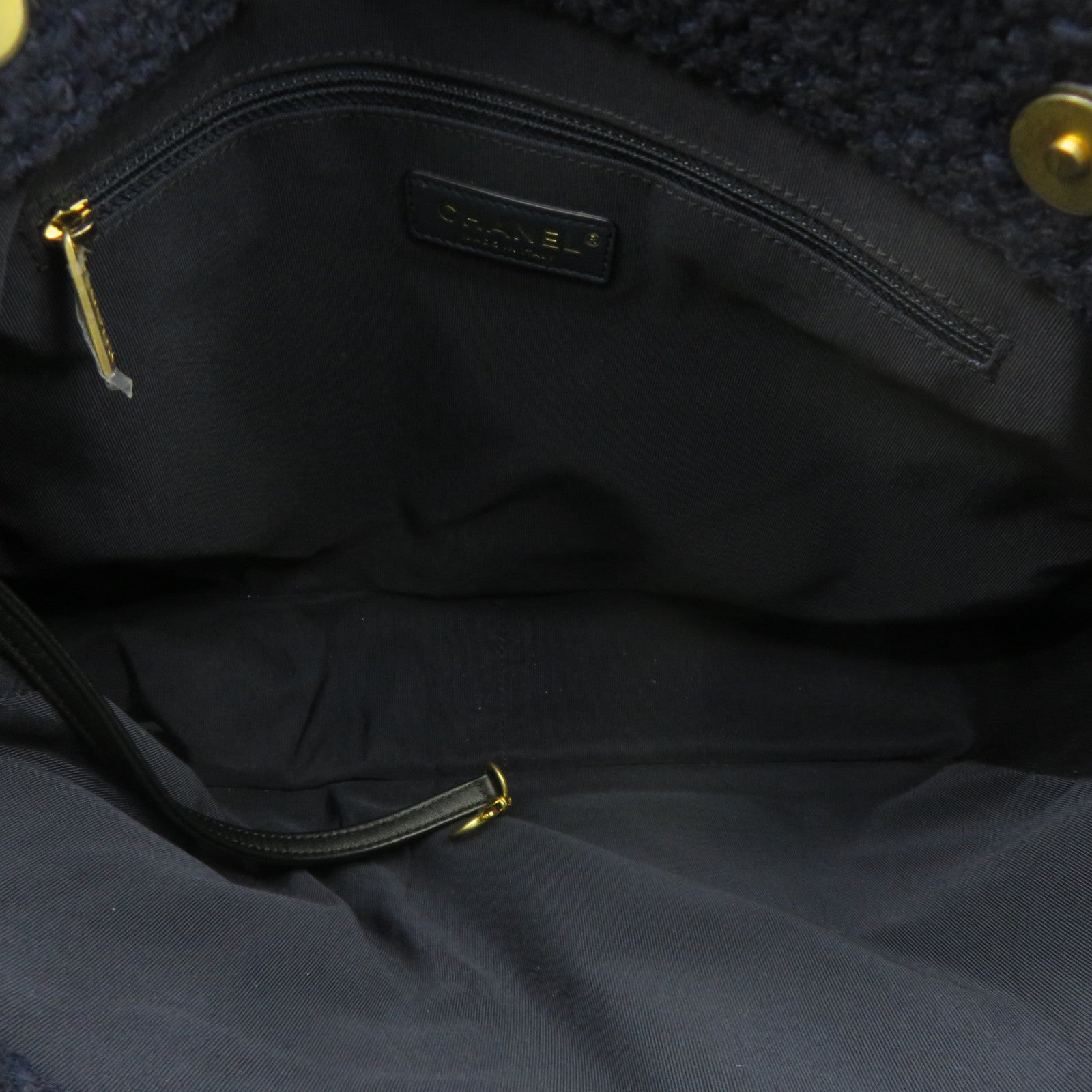 CHANEL 【激減優惠】Tweed Chain Shoulder金扣肩背袋深藍色