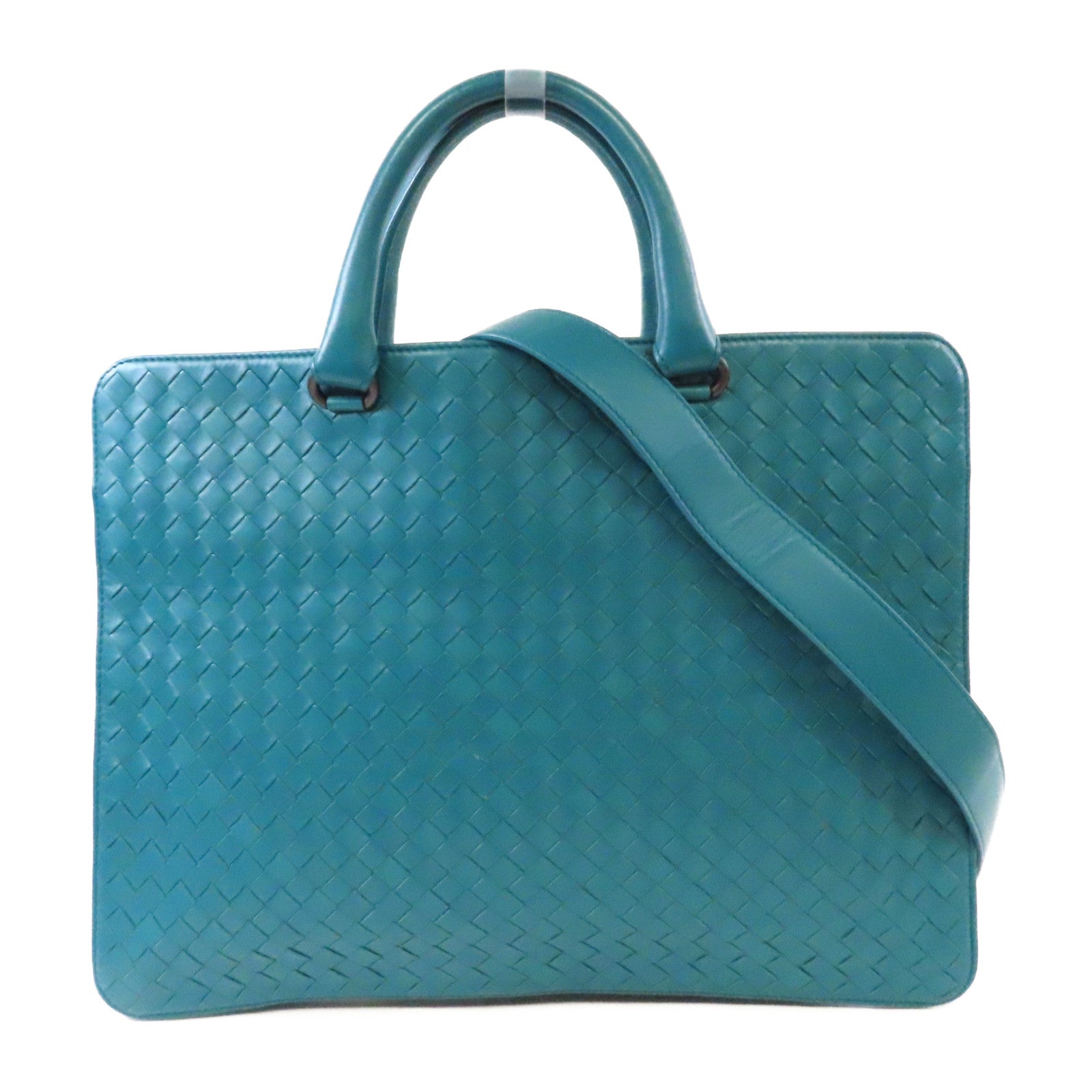 BOTTEGA VENETA 織紋羊皮皮革2 Way Shoulder手挽肩背兩用袋湖水綠色