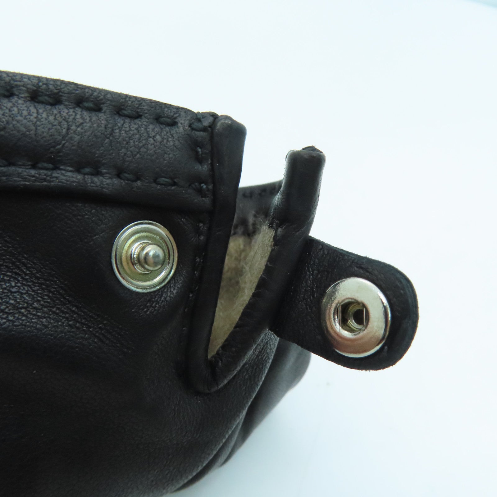 HERMES Sheepskin Leather Gloves Black