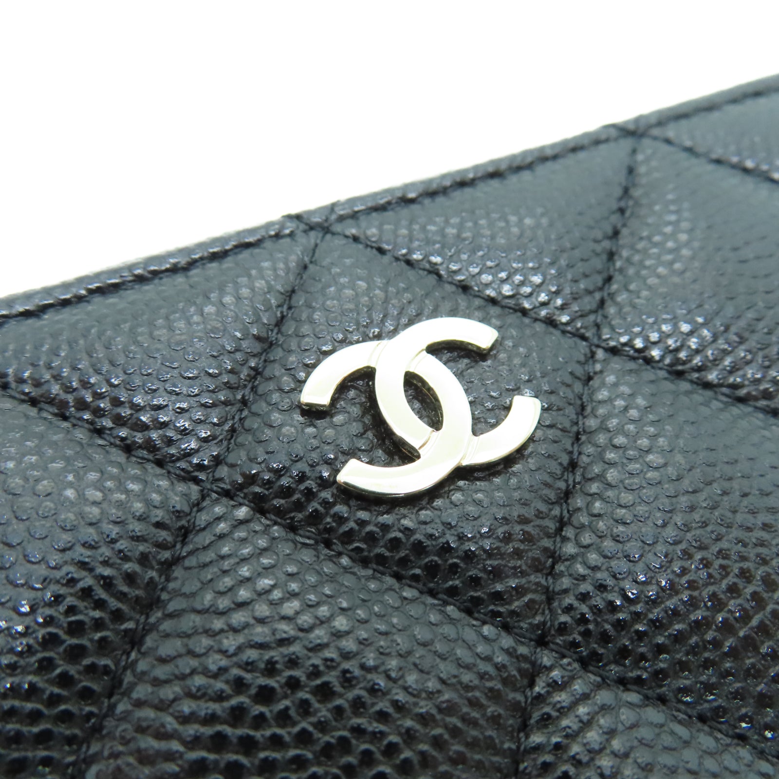 CHANEL 菱格Caviar皮革Card Case金扣卡片包黑色