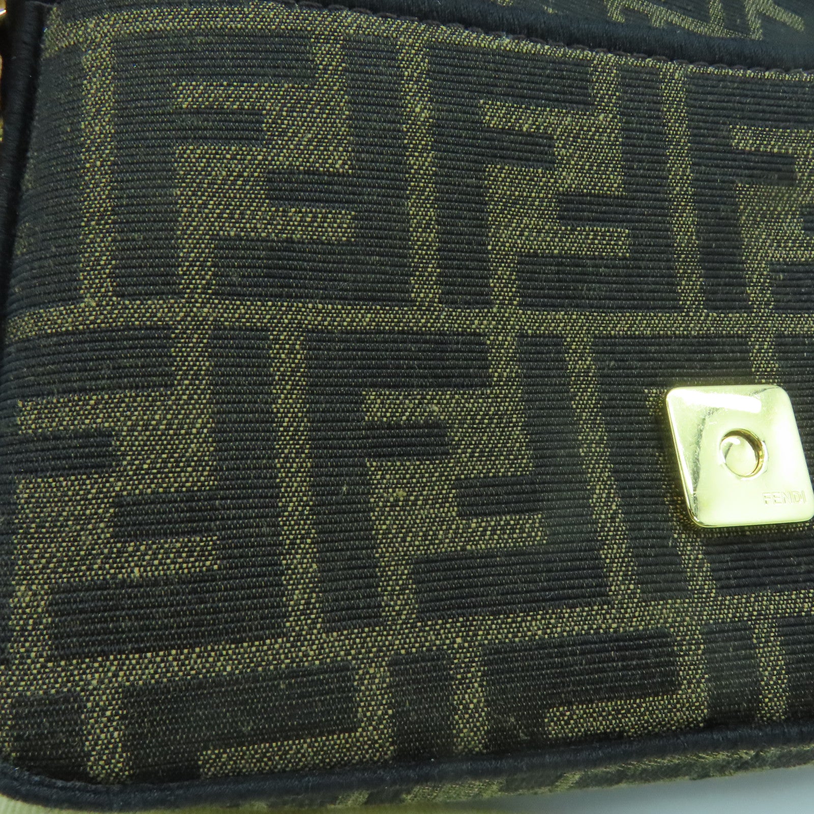 FENDI 帆布Chain Shoulder金扣鏈帶肩背袋棕色