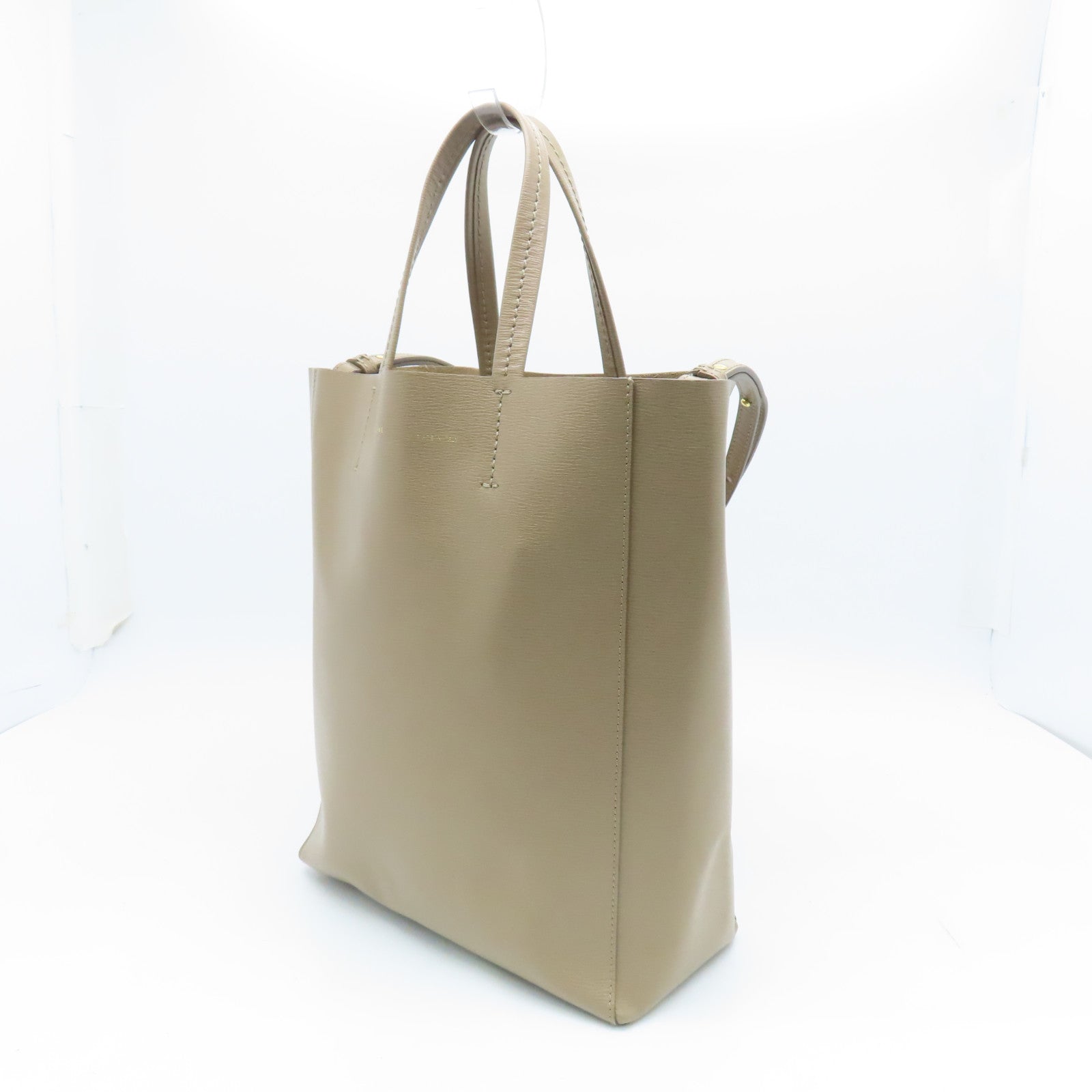 CELINE Cowhide Leather Cabas Gold Buckle Handle Shoulder Bag Beige