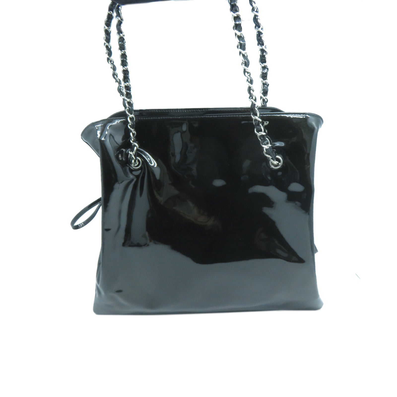 CHANEL 漆皮皮革Shoulder Bag銀扣肩背袋黑色
