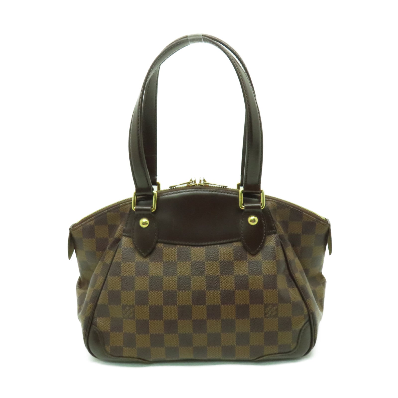 LOUIS VUITTON Damier Verona PM金扣手挽袋棕色