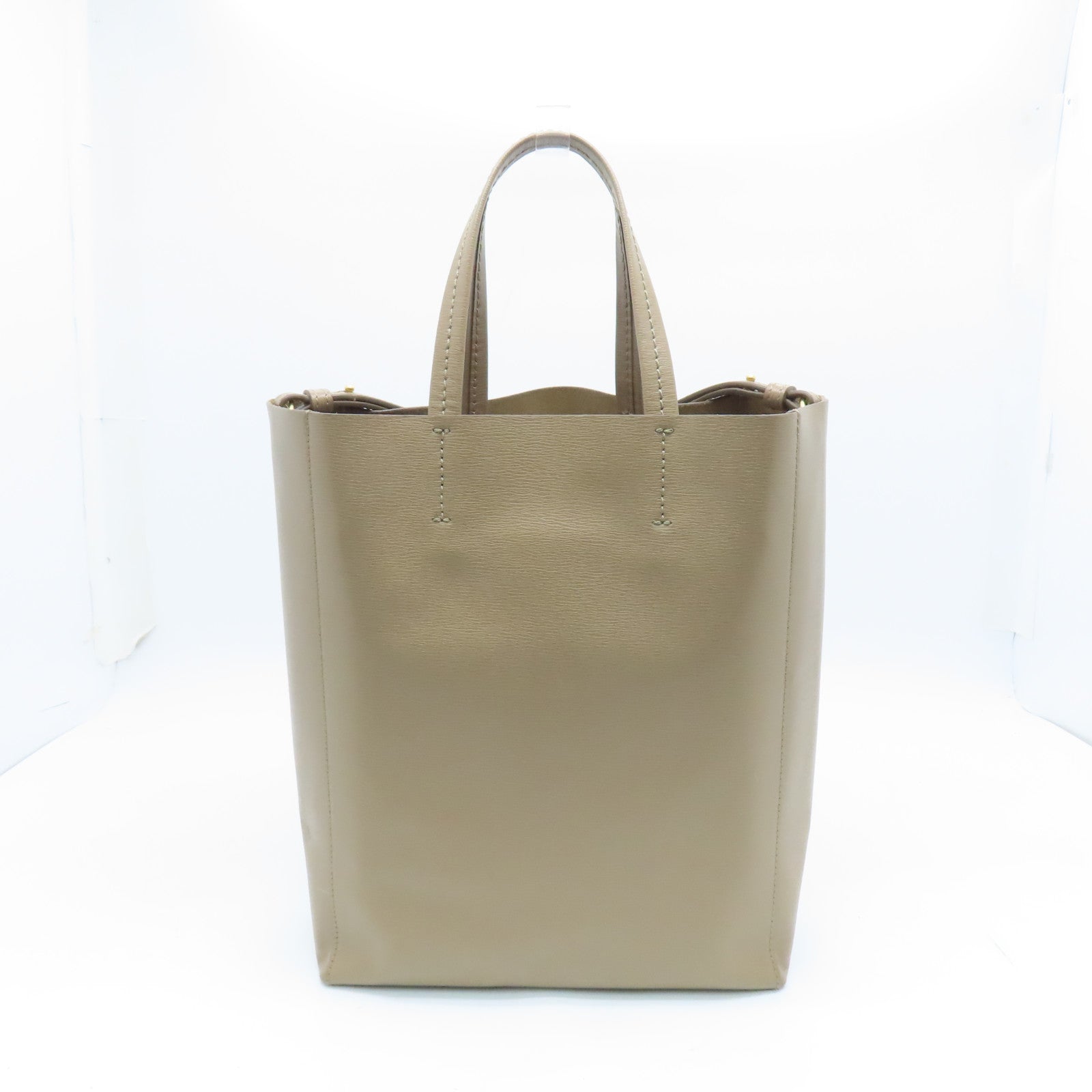 CELINE Cowhide Leather Cabas Gold Buckle Handle Shoulder Bag Beige