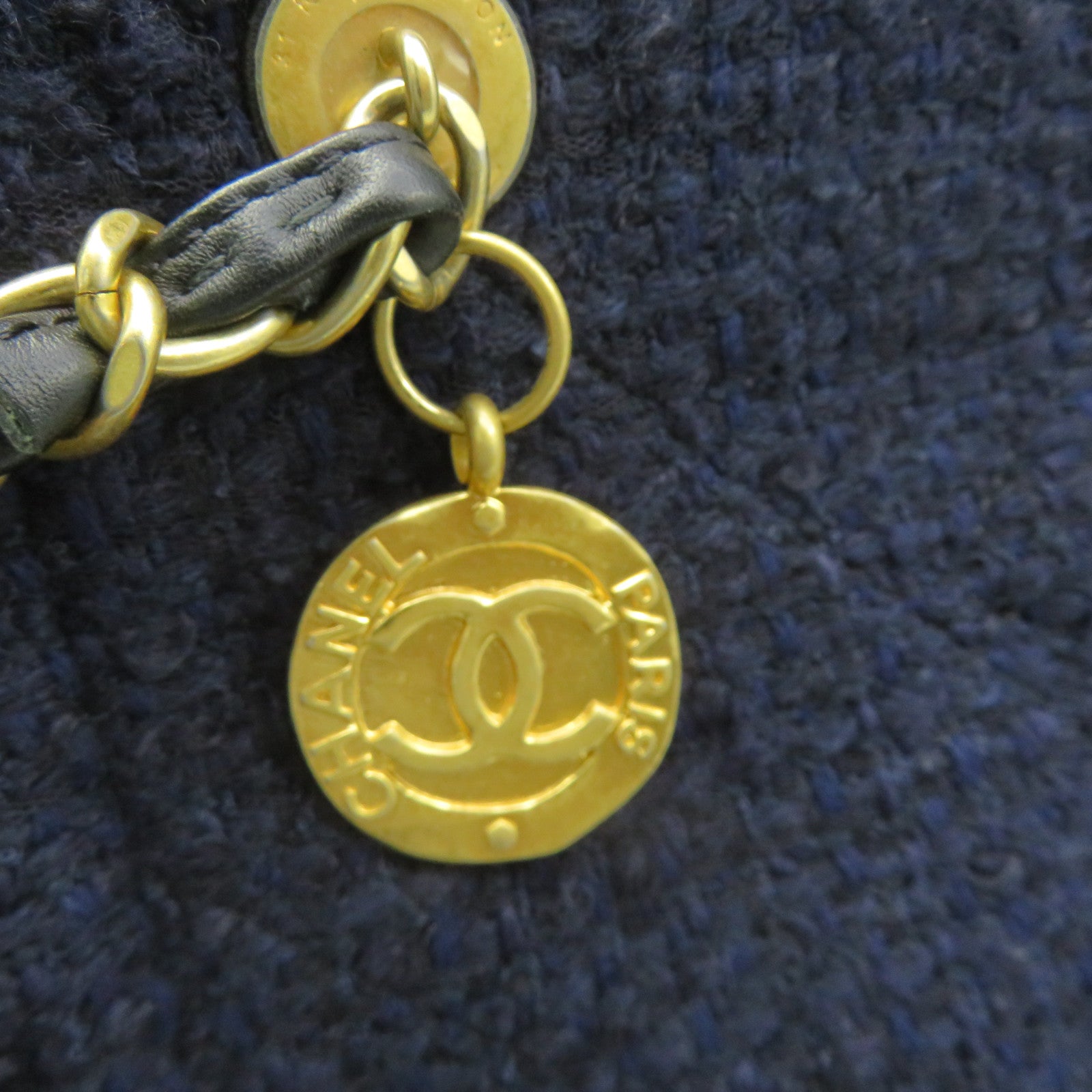 CHANEL 【激減優惠】Tweed Chain Shoulder金扣肩背袋深藍色