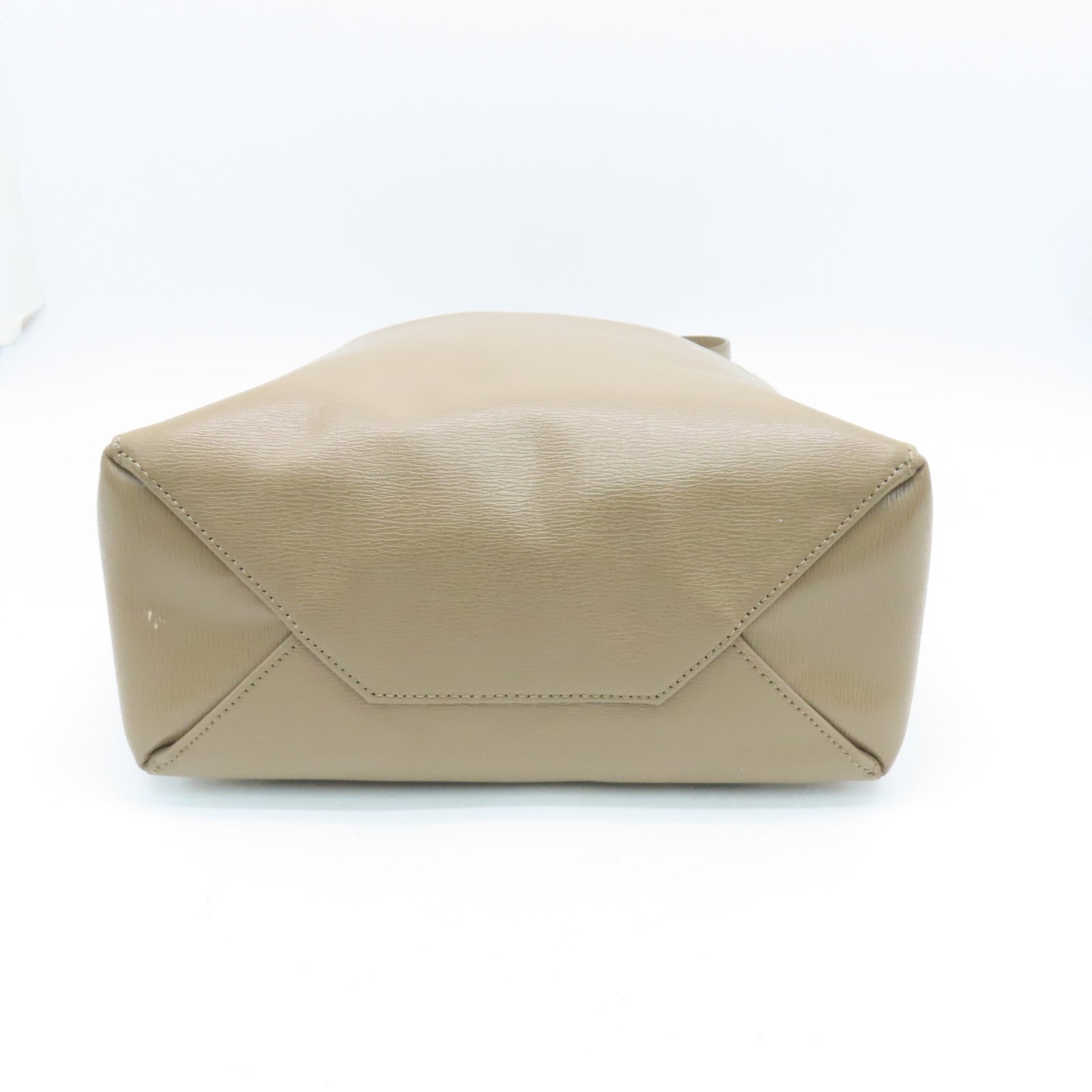 CELINE Cowhide Leather Cabas Gold Buckle Handle Shoulder Bag Beige