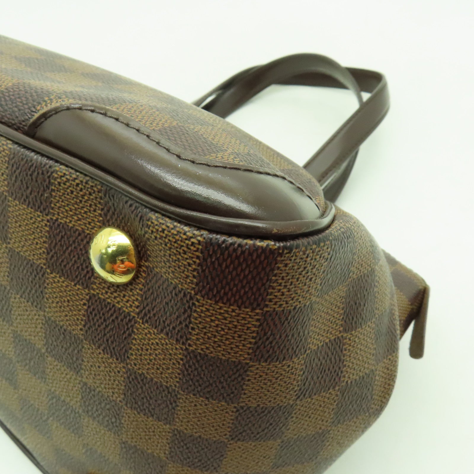 LOUIS VUITTON Damier Verona PM金扣手挽袋棕色